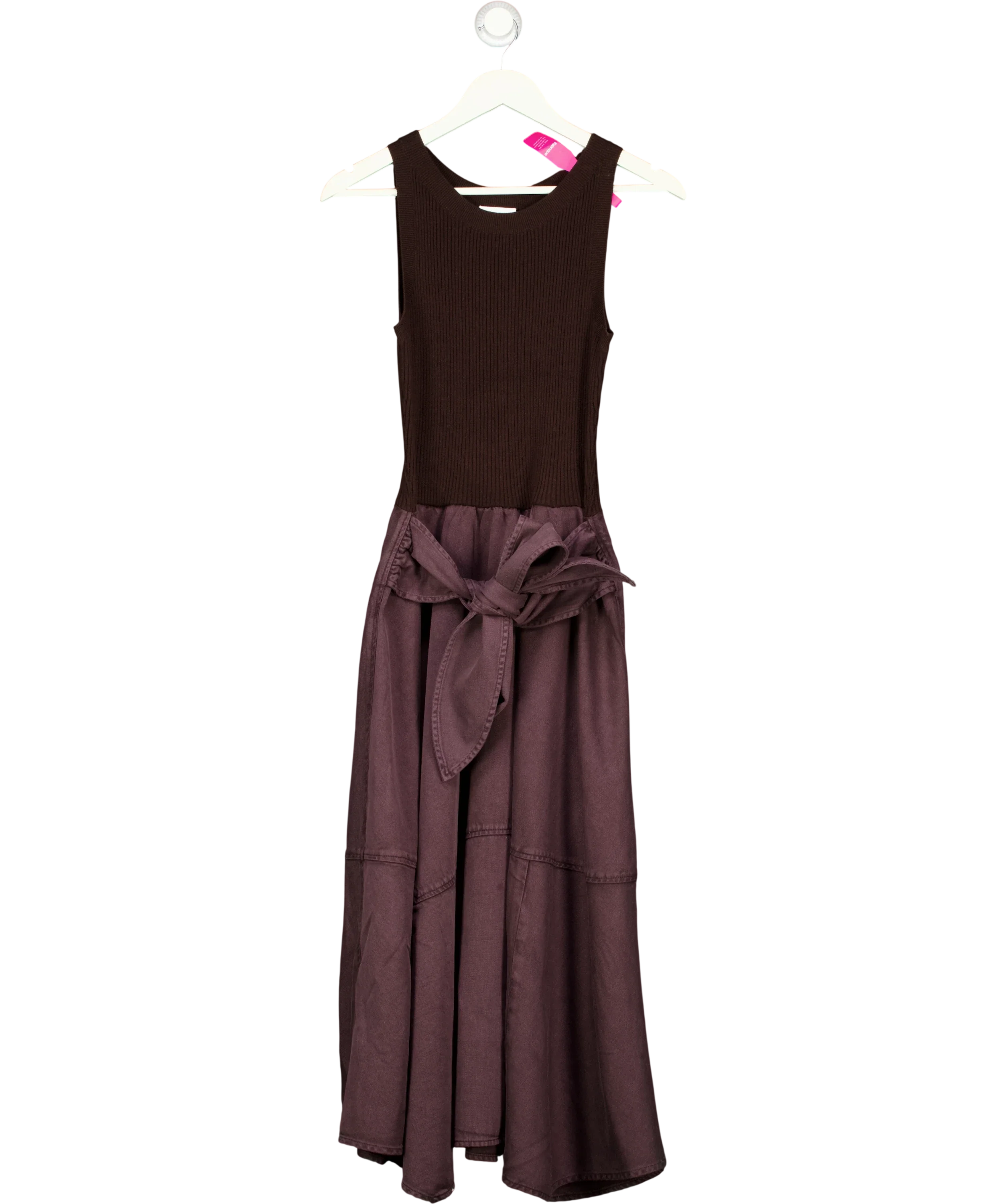 Fabrique Brown x Rebekka Bach Kaia Paneled Waist Tie Sleeveless Dress Dark BROWNPurple, size UK S — front