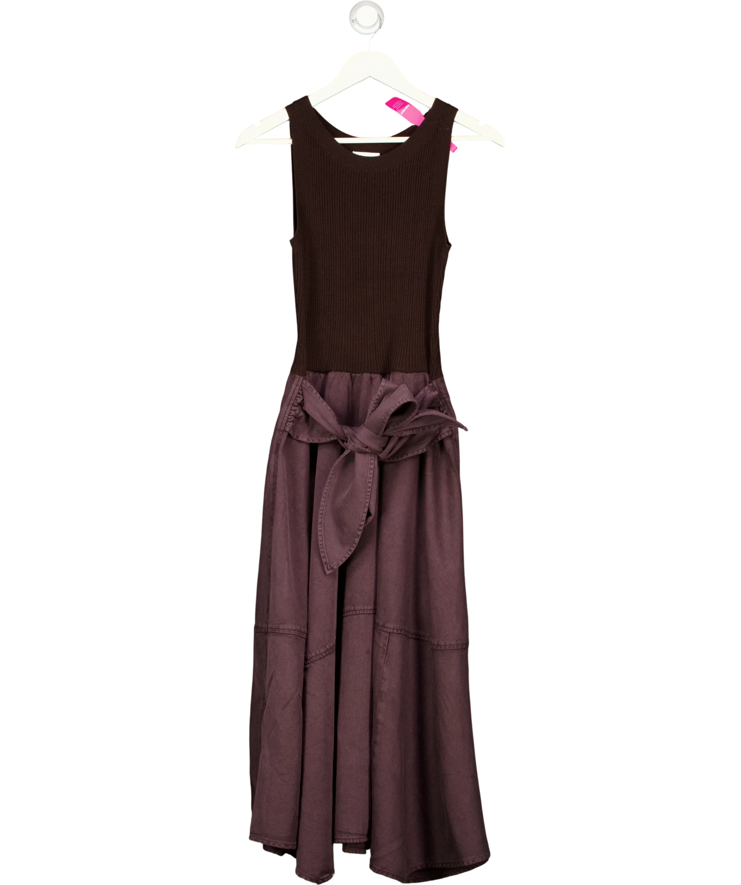 Fabrique Brown x Rebekka Bach Kaia Paneled Waist Tie Sleeveless Dress Dark BROWNPurple, size UK S — front