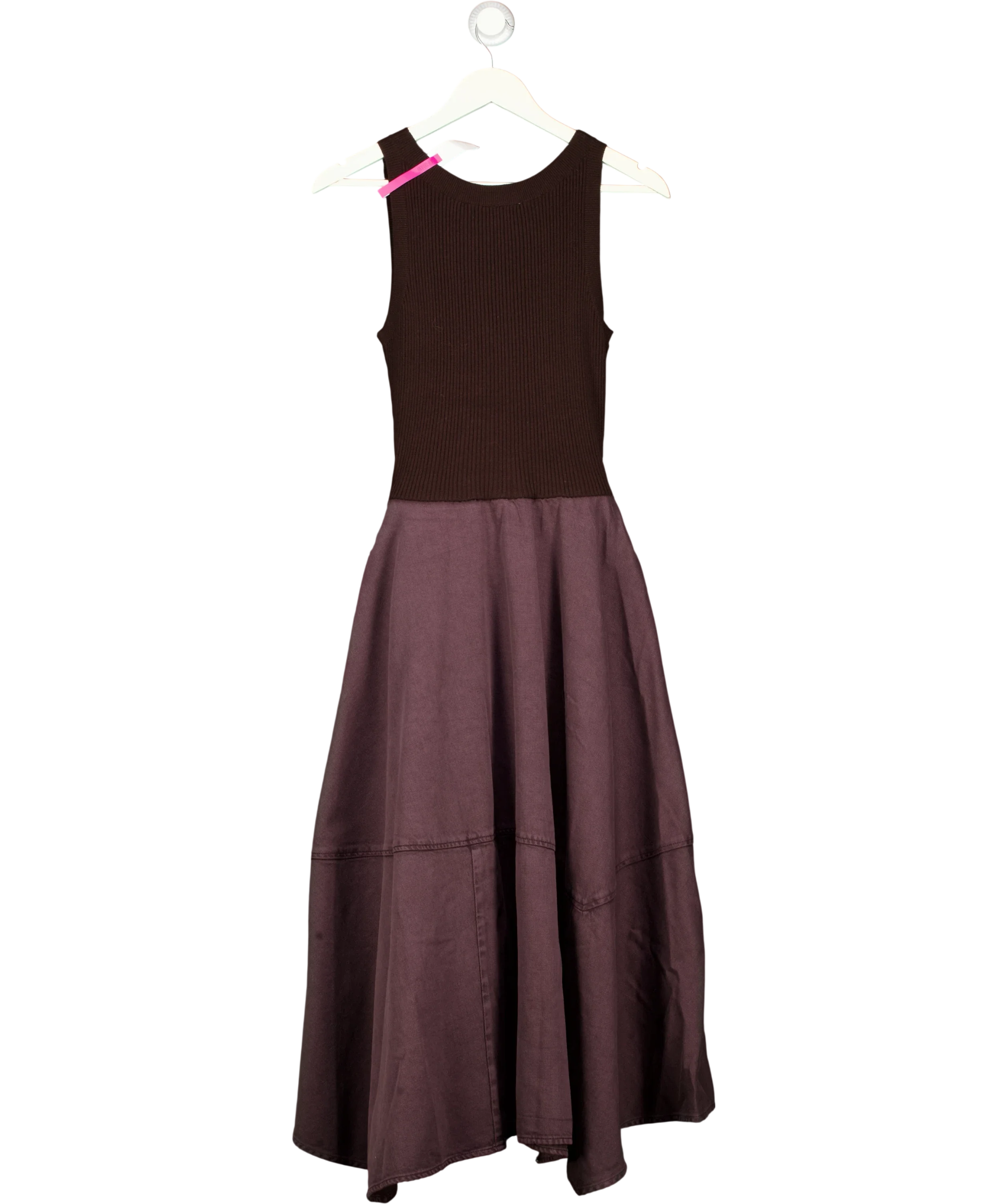 Fabrique Brown x Rebekka Bach Kaia Paneled Waist Tie Sleeveless Dress Dark BROWNPurple, size UK S — back
