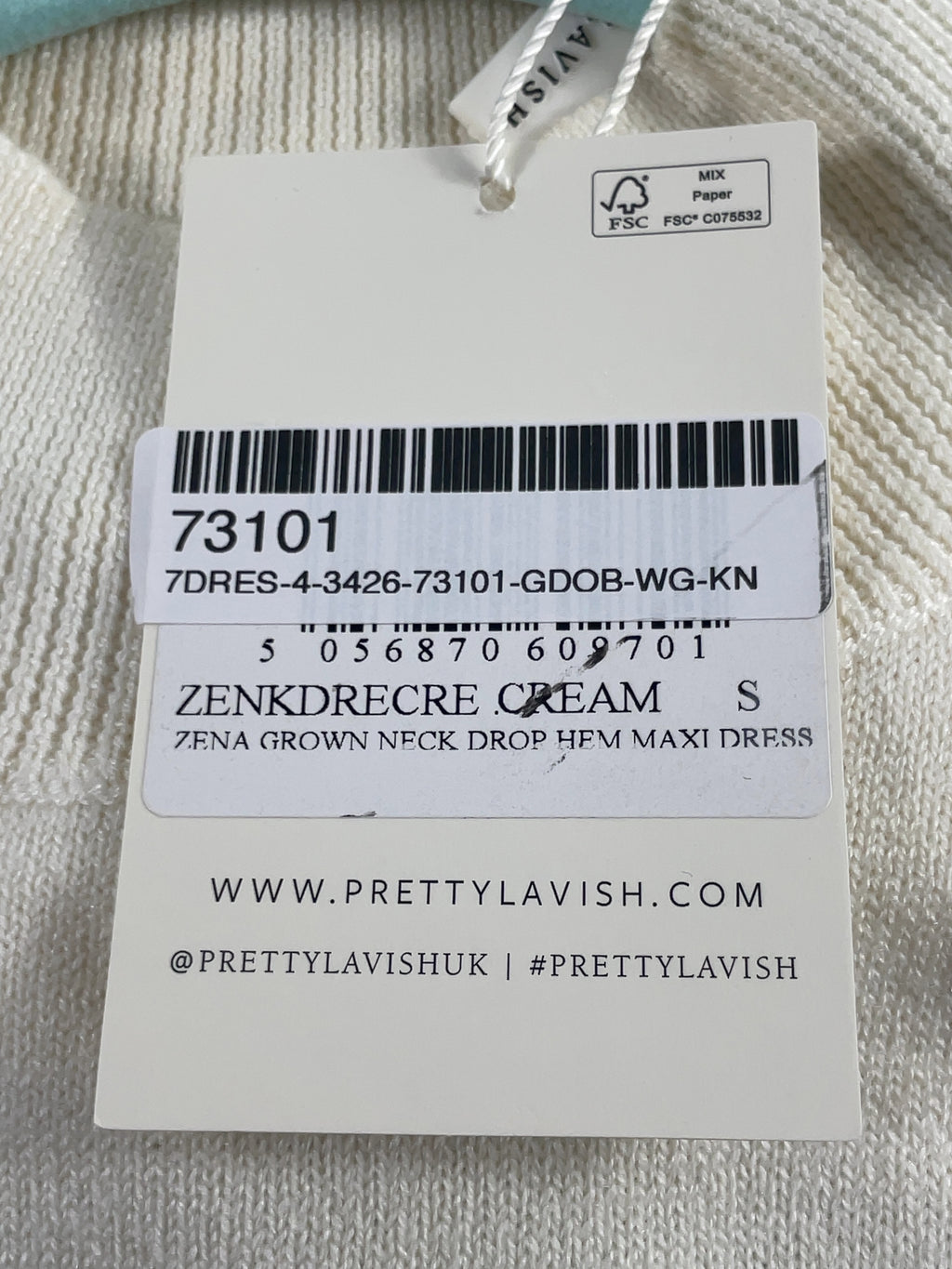 PRETTY LAVISH Cream Zena Grown Neck Drop Hem Maxi Dress Cream, size UK S — care label