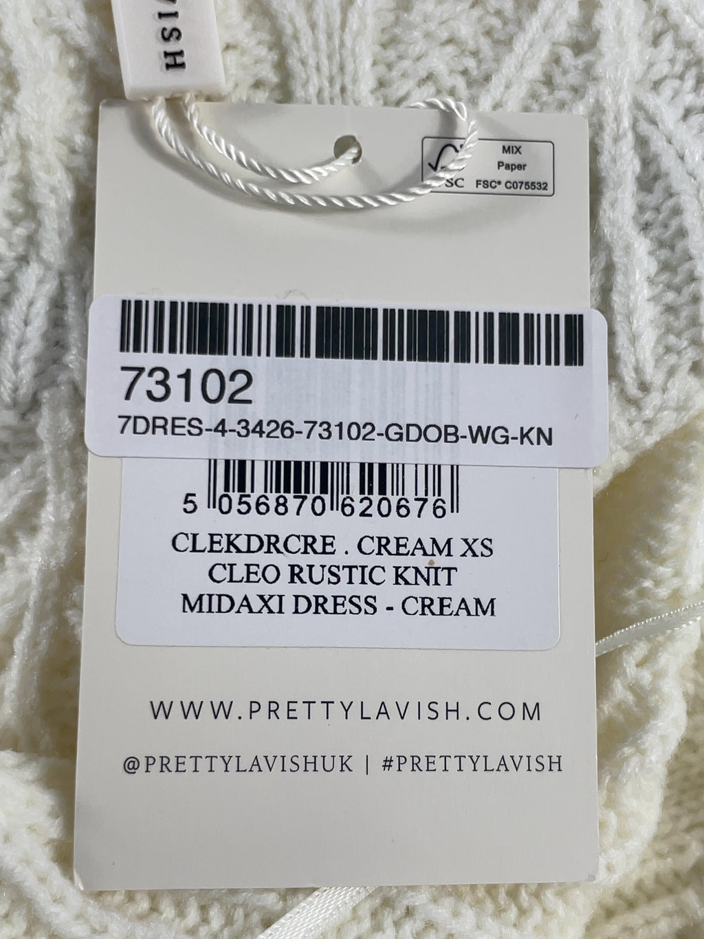 PRETTY LAVISH Cream Cleo Rustic Knit Midaxi Dress Cream, size UK XS — care label