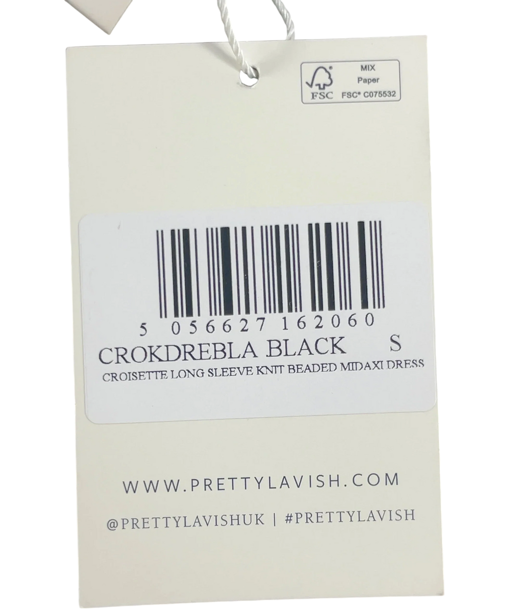 PRETTY LAVISH Croisette Long Sleeve Knit Beaded Midaxi Dress Black UK S — Extra shot