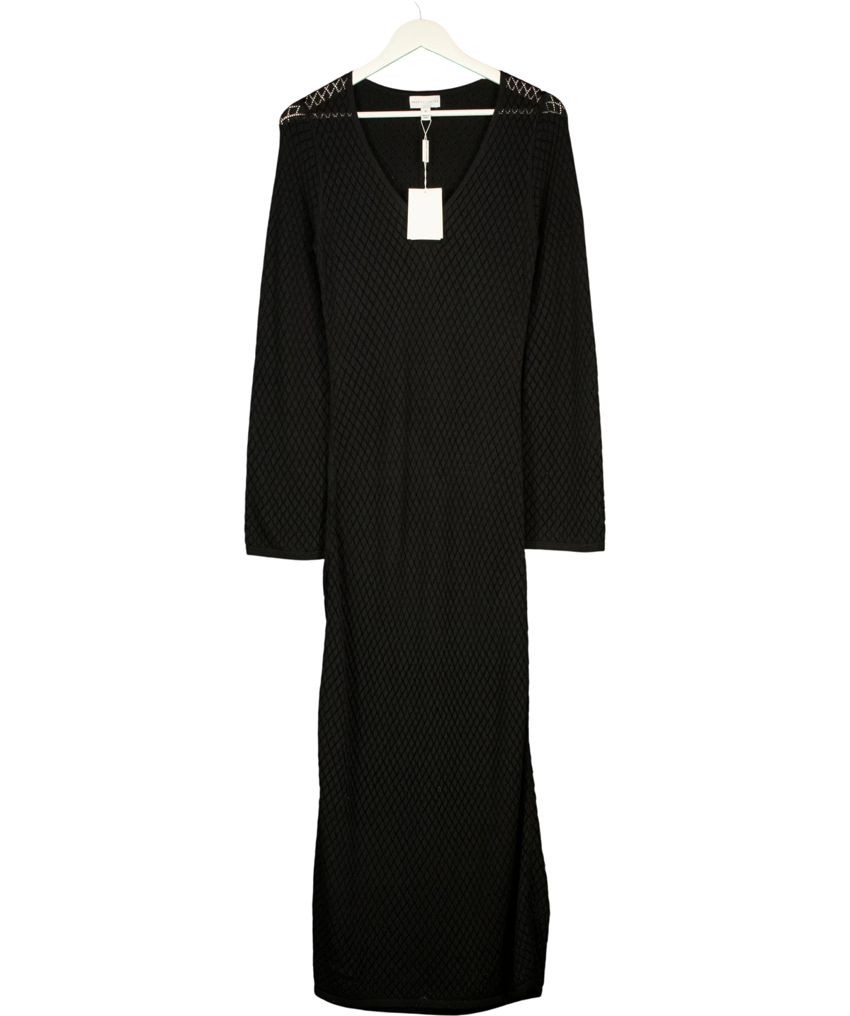 PRETTY LAVISH Black Croisette Long Sleeve Knit Beaded Midaxi Dress Black, size UK S — front