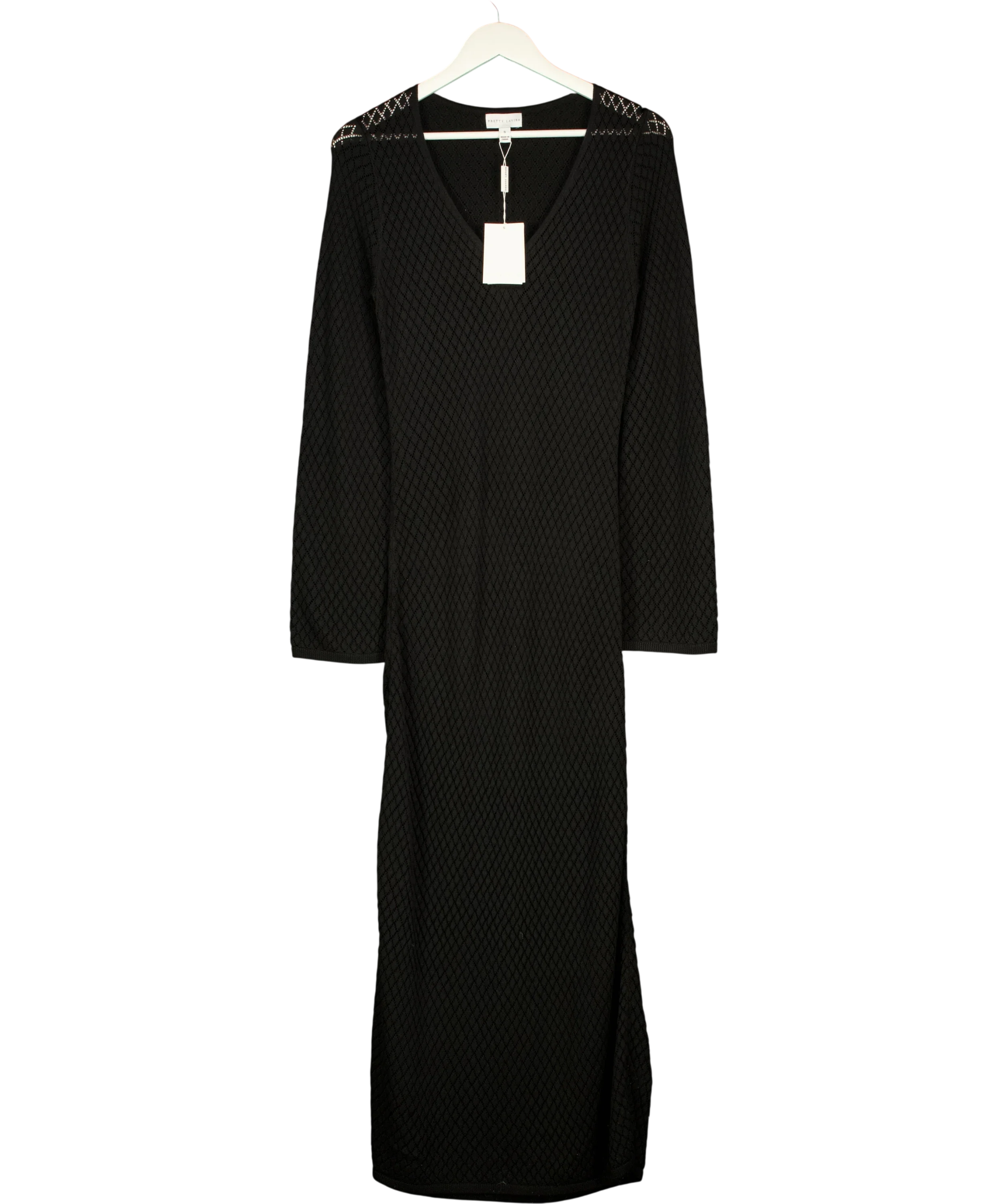PRETTY LAVISH Black Croisette Long Sleeve Knit Beaded Midaxi Dress Black, size UK S — front