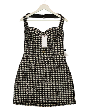 NADINE MERABI Black / White  Esme Check Bouclé-tweed Mini Dress Monochrome UK 10