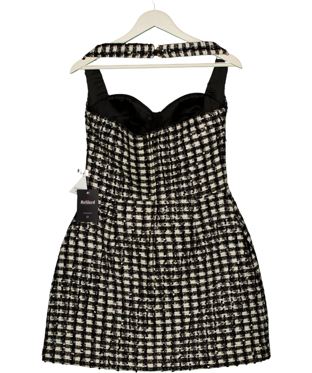 NADINE MERABI Black BLACK / WHITE  Esme Check Bouclé-Tweed Mini Dress Monochrome, size UK 10 — back