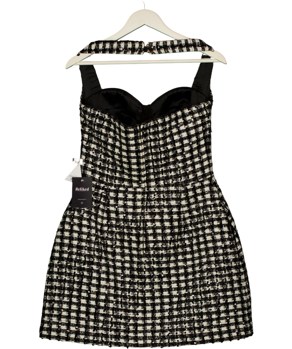 NADINE MERABI Black BLACK / WHITE  Esme Check Bouclé-Tweed Mini Dress Monochrome, size UK 10 — back