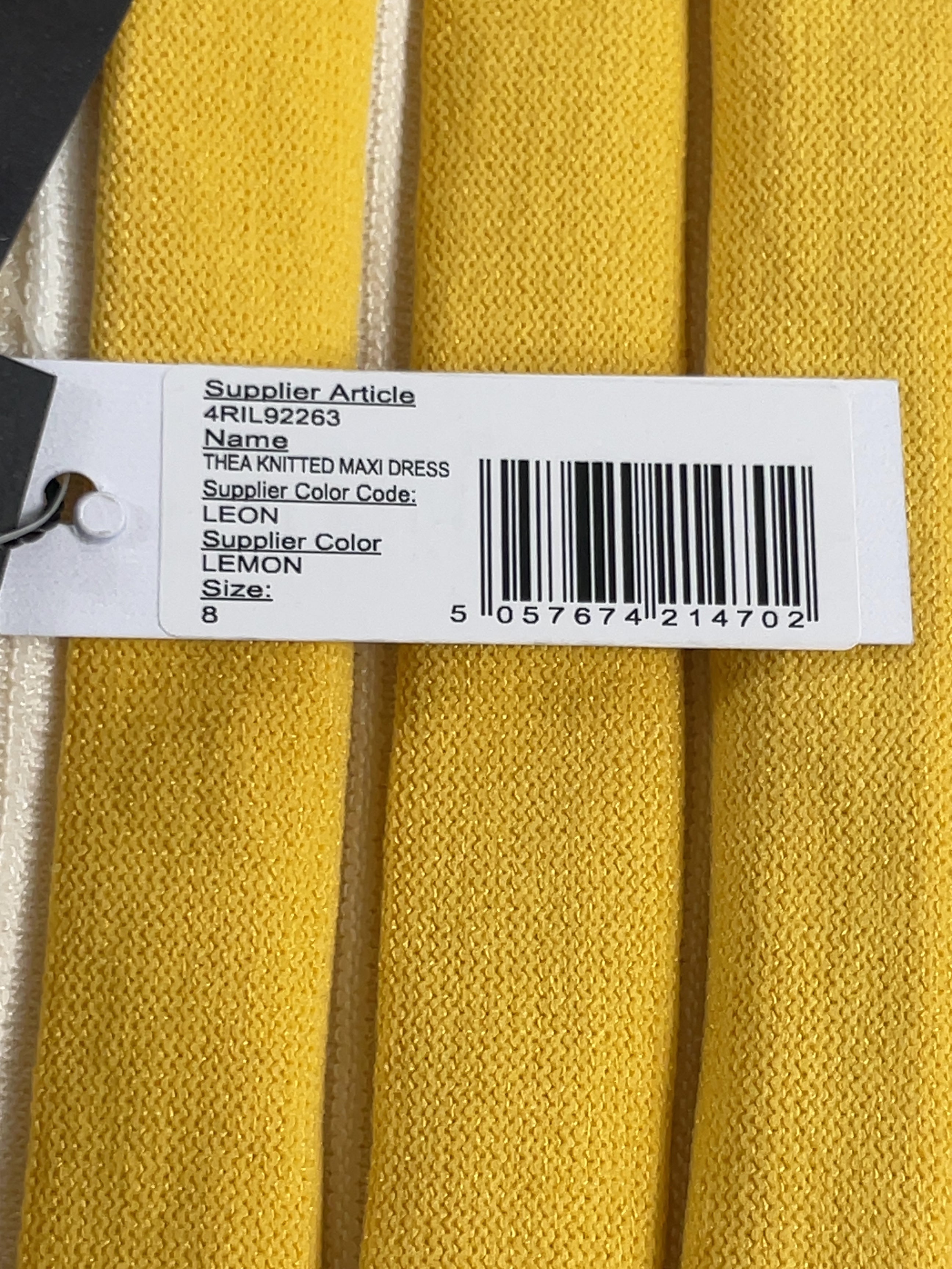 4th & Reckless Yellow Thea Knitted Bandeau Maxi Dress Lemon, size UK 8 — care label