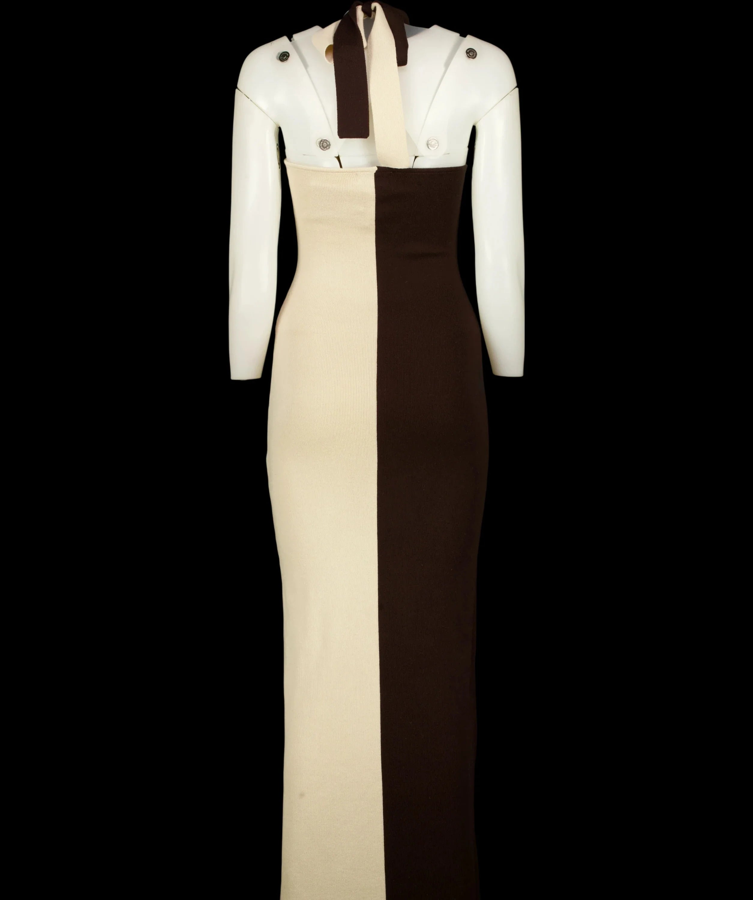 PRETTY LAVISH Brown Berkley Contrast Knit Maxi Dress Beige/Brown, size UK S — label