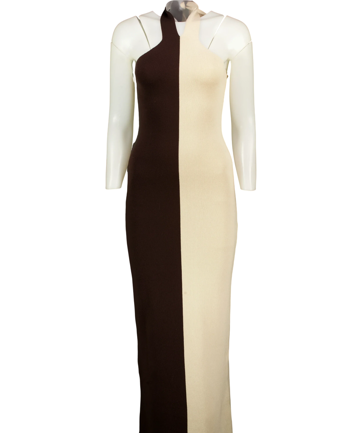 PRETTY LAVISH Brown Berkley Contrast Knit Maxi Dress Beige/Brown, size UK S — front