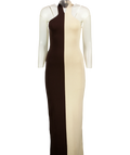 PRETTY LAVISH Brown Berkley Contrast Knit Maxi Dress Beige/Brown, size UK S — front