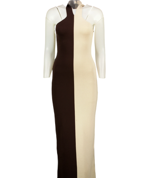 PRETTY LAVISH Brown Berkley Contrast Knit Maxi Dress Beige/brown UK S
