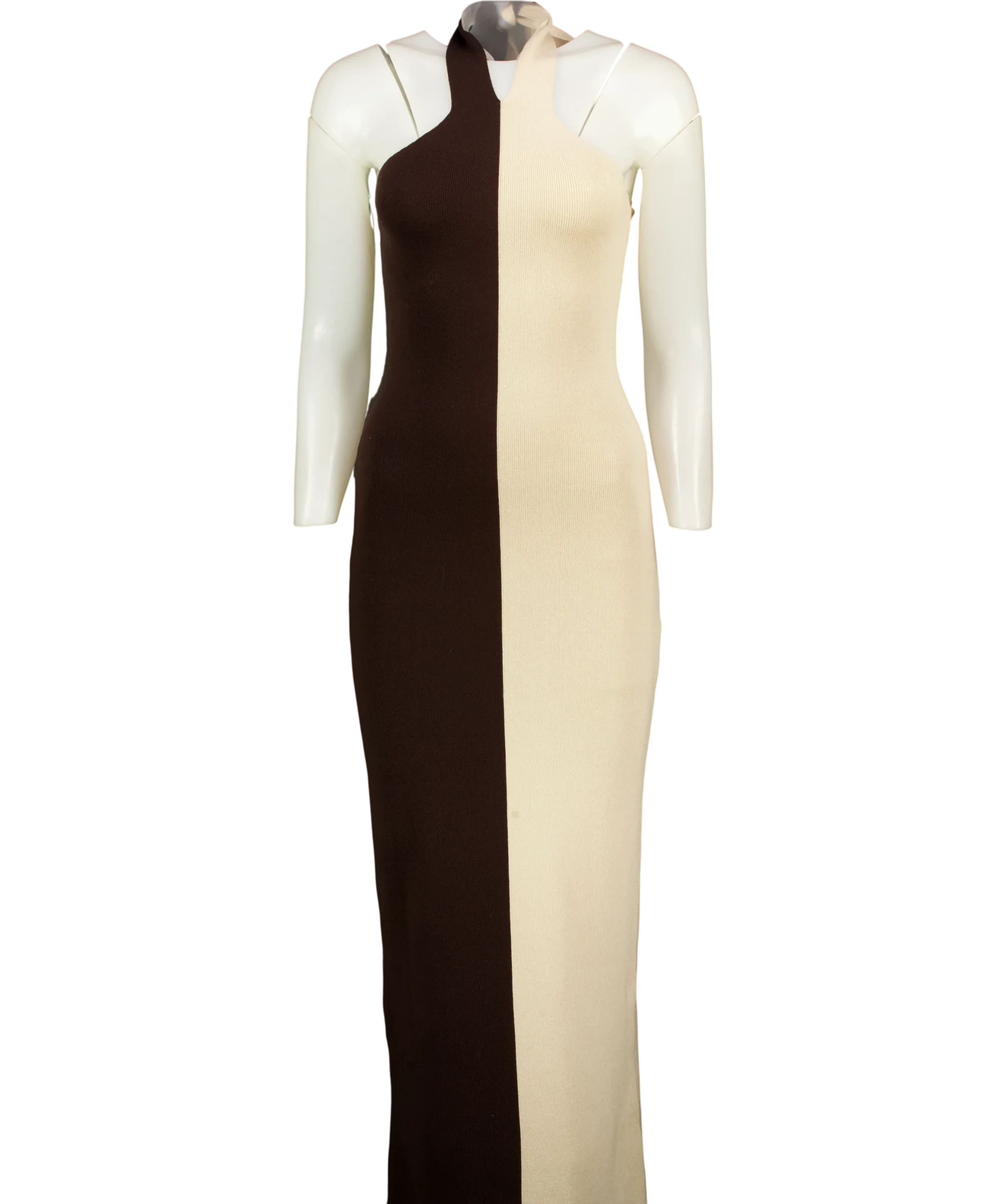 PRETTY LAVISH Brown Berkley Contrast Knit Maxi Dress Beige/Brown, size UK S — front