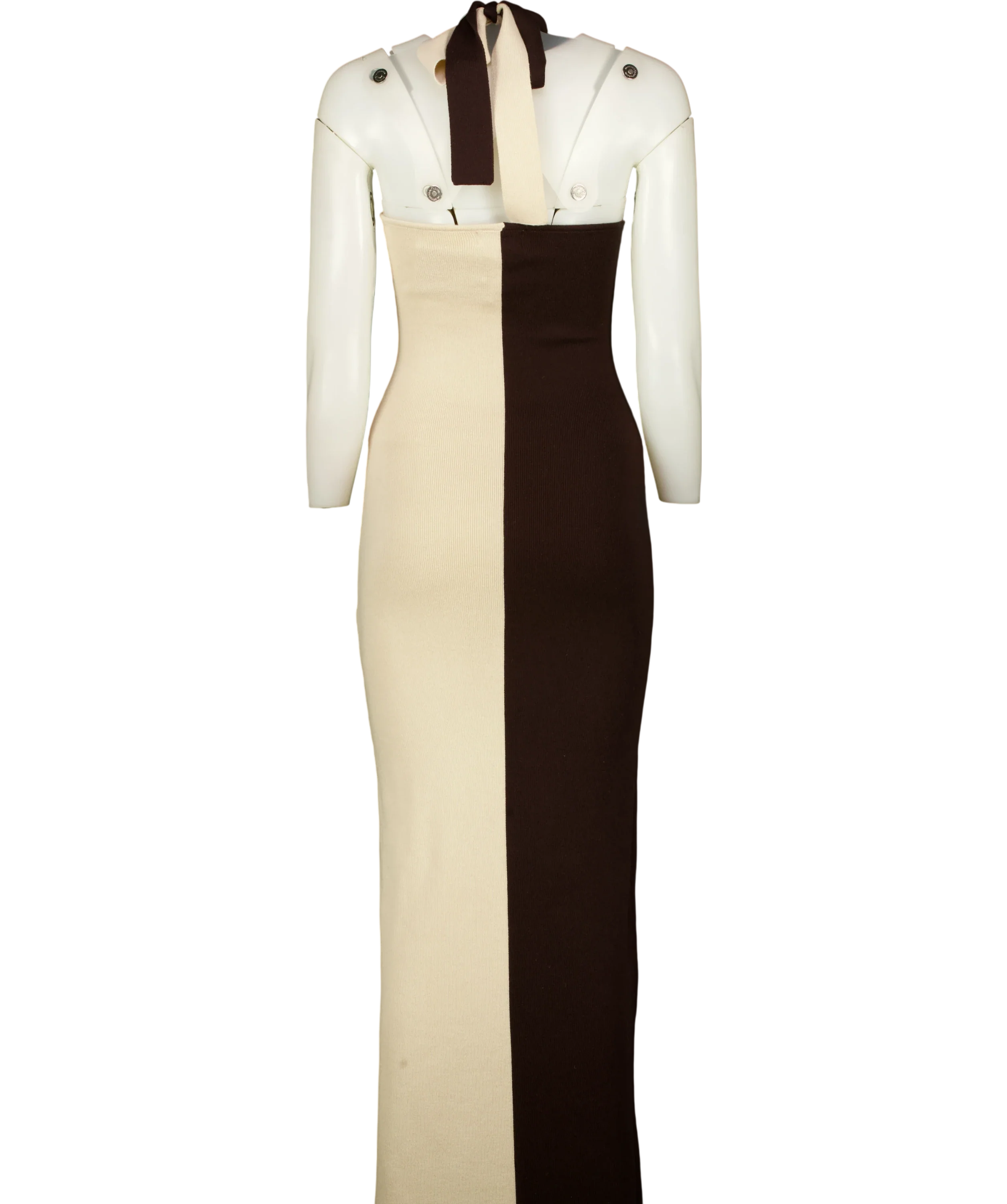 PRETTY LAVISH Brown Berkley Contrast Knit Maxi Dress Beige/Brown, size UK S — back