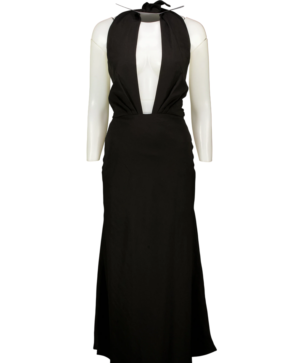 Commense Black Deep V-Neck Halter Cut-Out Maxi Dress Black, size UK XS — front