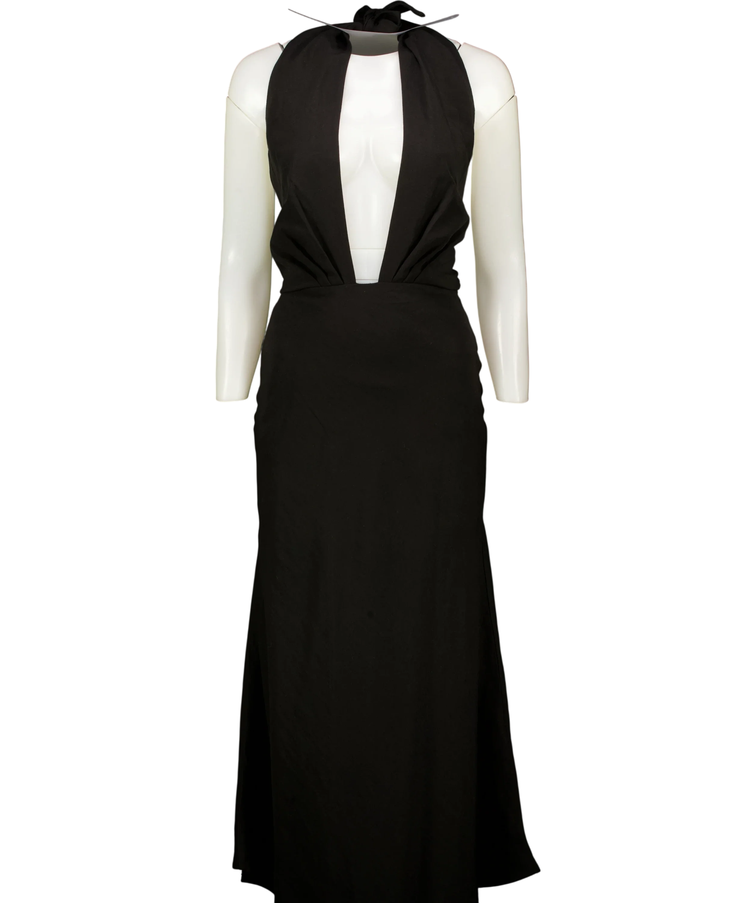 Commense Black Deep V-Neck Halter Cut-Out Maxi Dress Black, size UK XS — front
