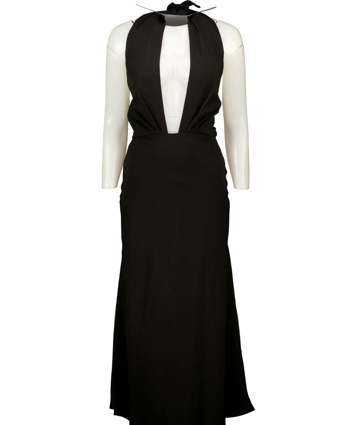 Commense Black Deep V-Neck Halter Cut-Out Maxi Dress Black, size UK XS — front