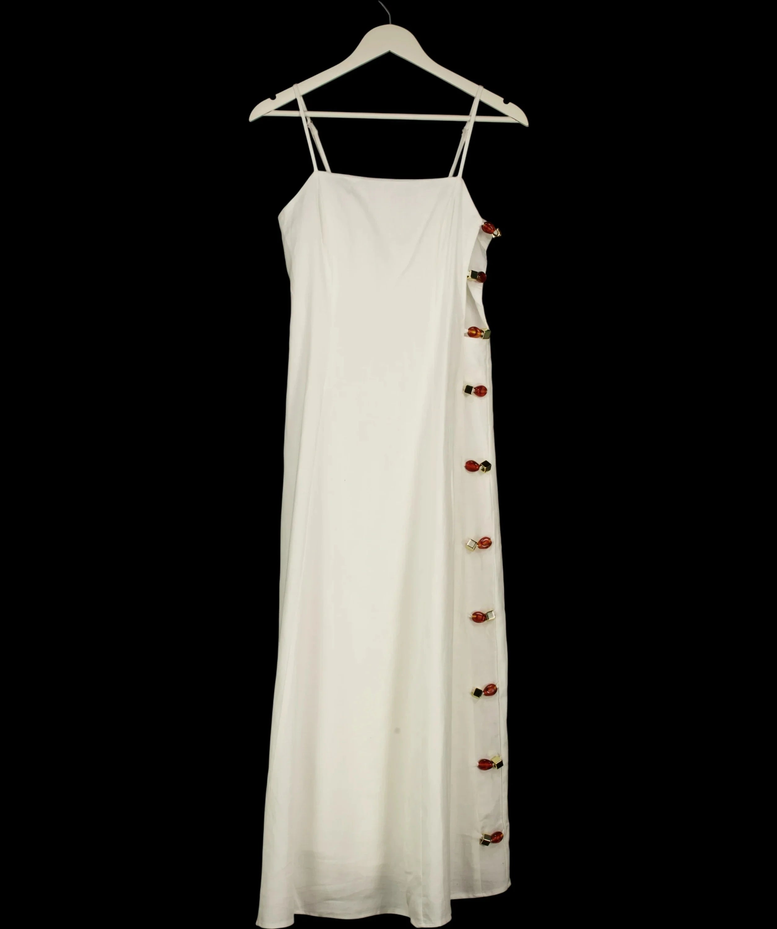 Commense White Linen-Blend Amber Detail Cami Maxi Dress White Size S, size UK S — detail
