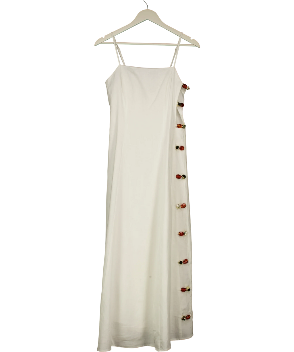 Commense White Linen-Blend Amber Detail Cami Maxi Dress White Size S, size UK S — front