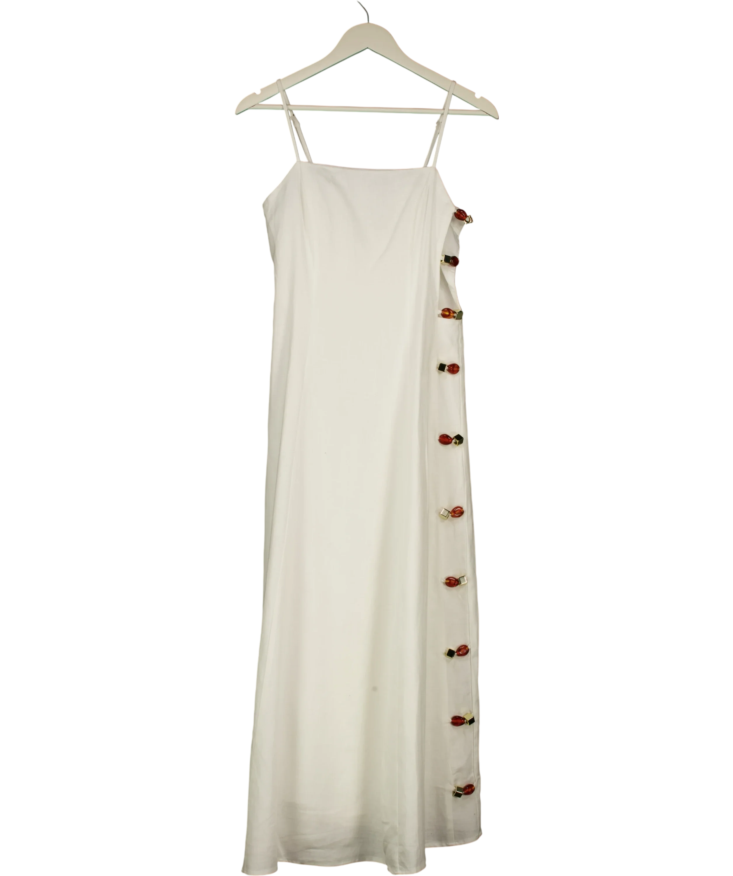 Commense White Linen-Blend Amber Detail Cami Maxi Dress White Size S, size UK S — front