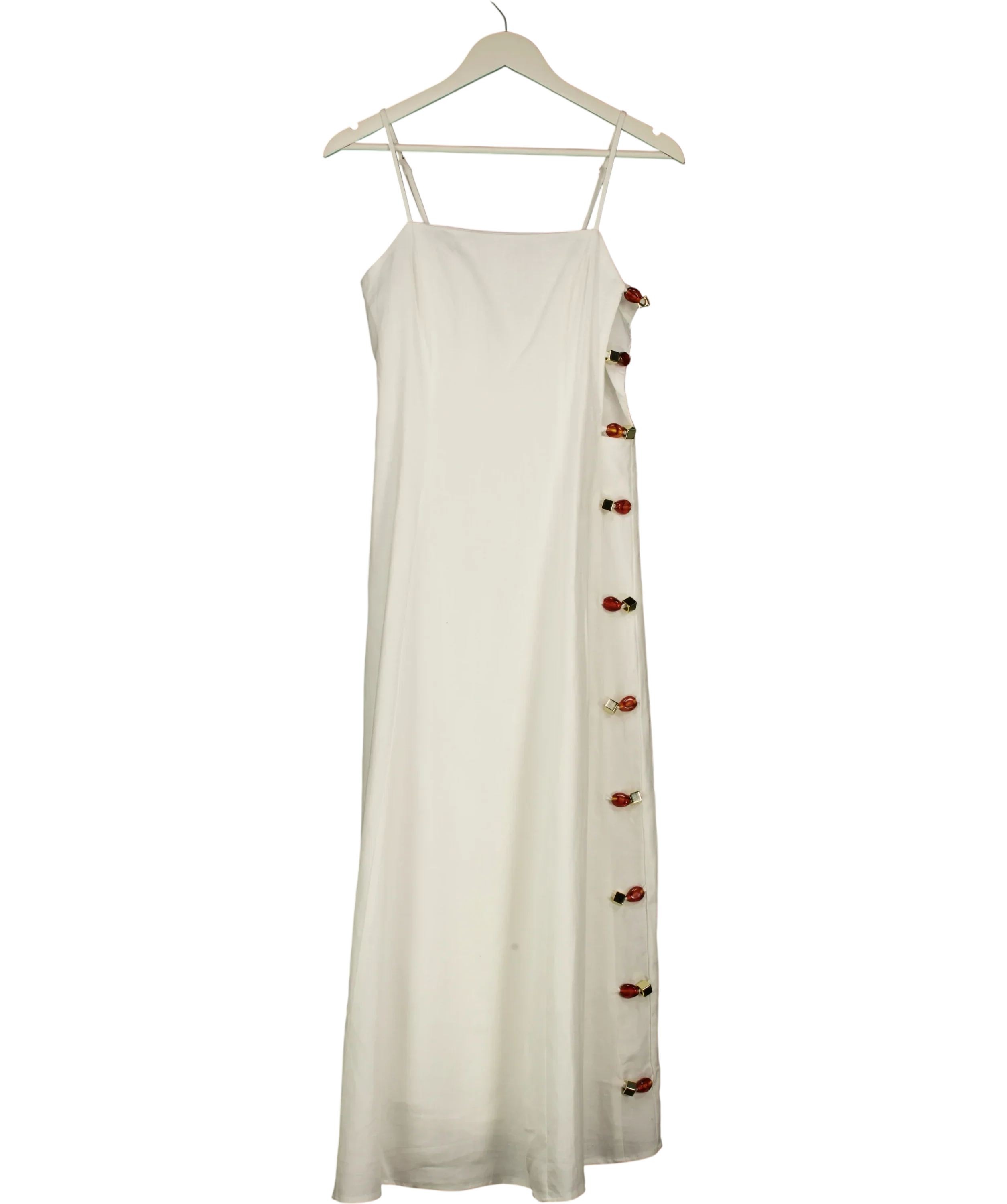 Commense White Linen-Blend Amber Detail Cami Maxi Dress White Size S, size UK S — front