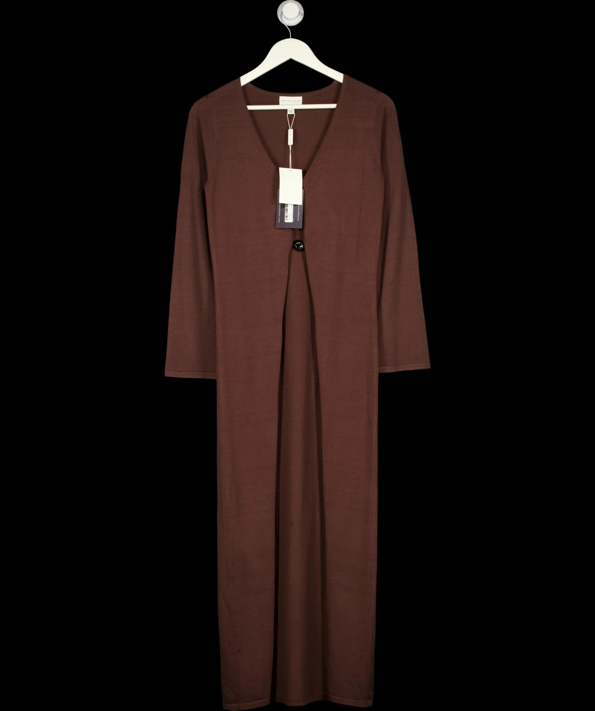 PRETTY LAVISH Brown Maelle Maxi Knit Cardigan Chocolate Brown, size UK S — detail