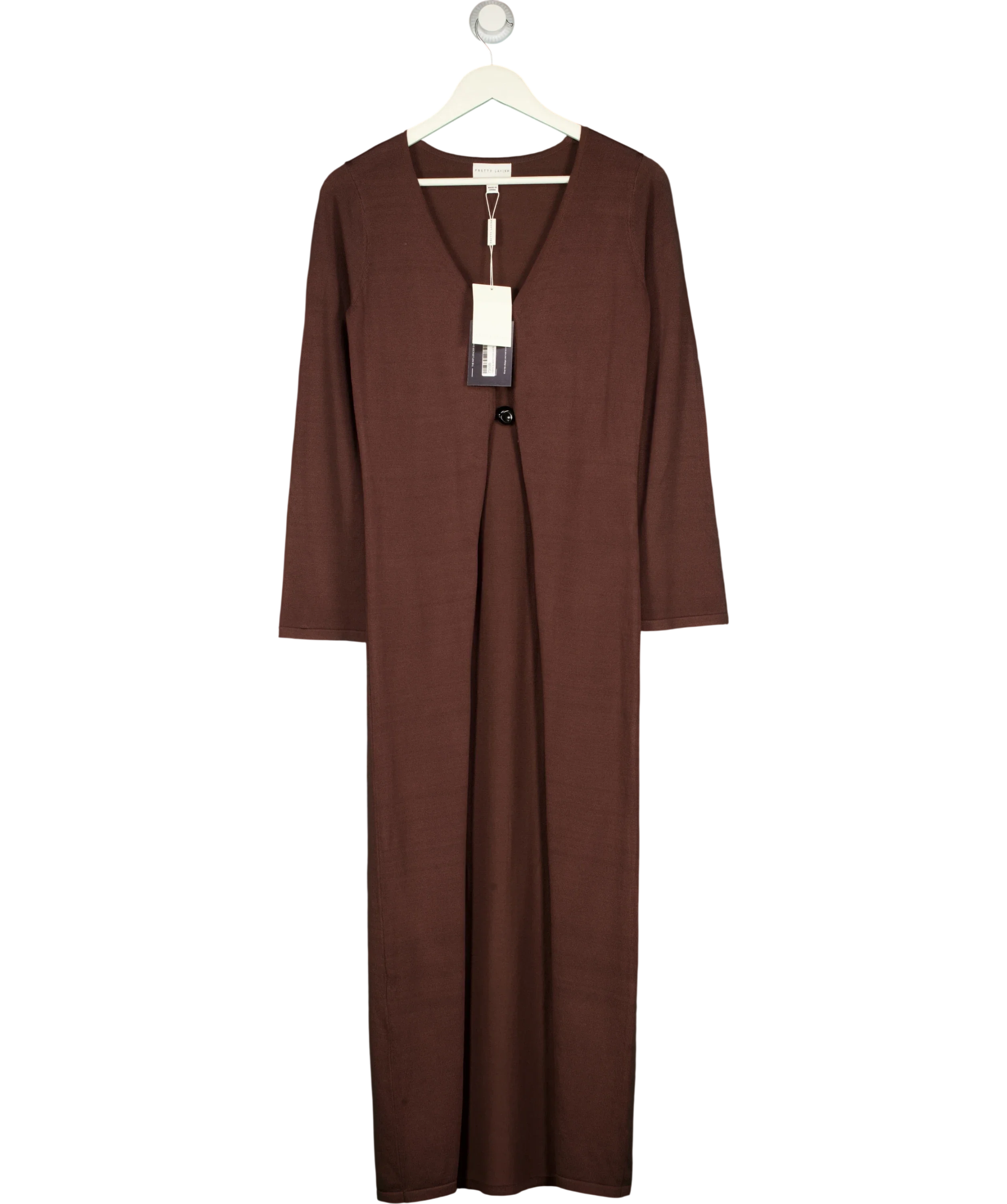 PRETTY LAVISH Brown Maelle Maxi Knit Cardigan Chocolate Brown, size UK S — front