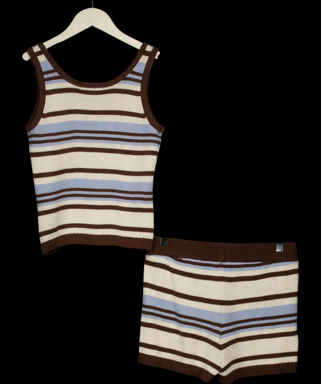 4th & Reckless Blue Amara Stripe Knitted Vest Top and Shorts Set Blue Multi, size UK 8 — label