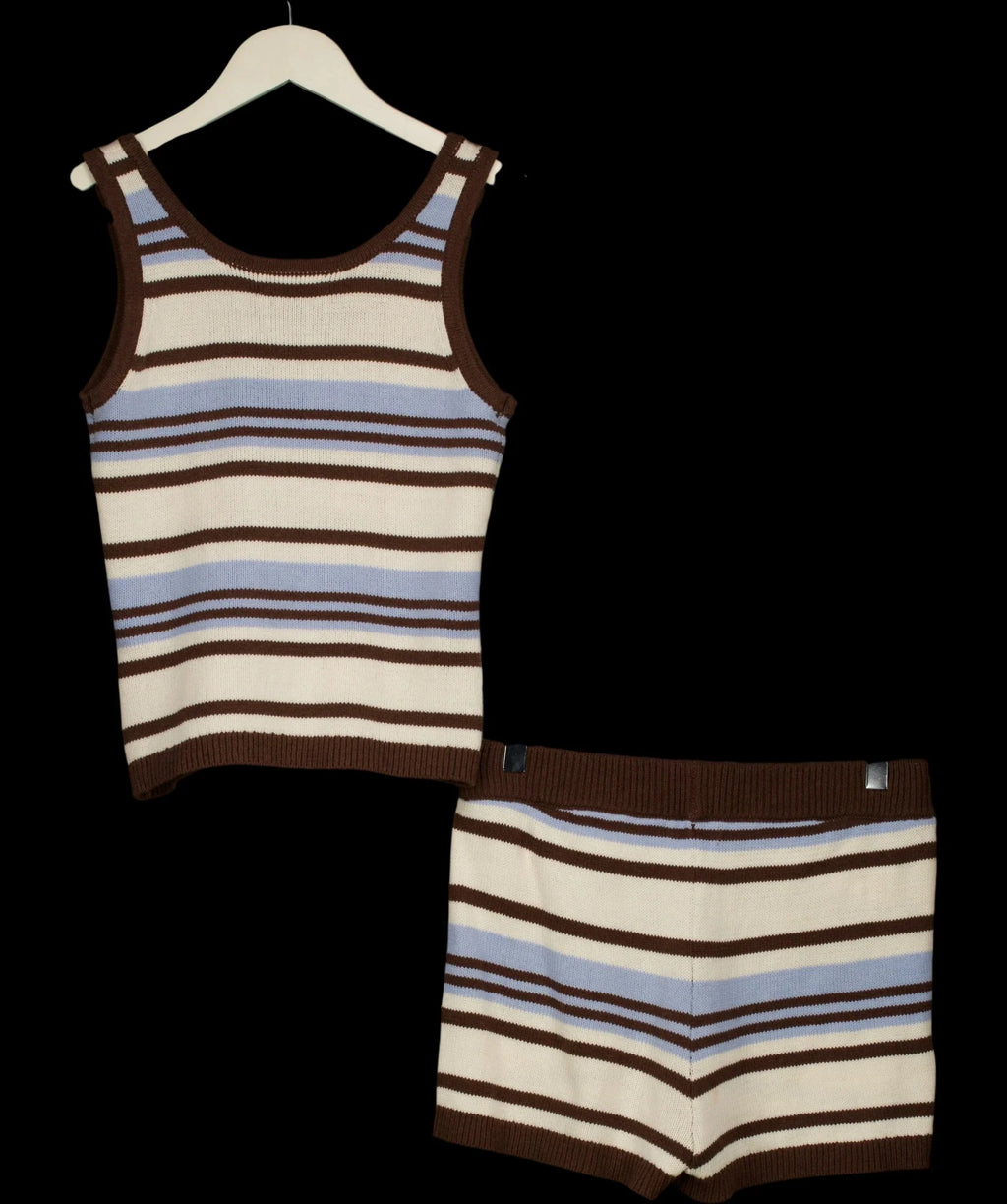 4th & Reckless Blue Amara Stripe Knitted Vest Top and Shorts Set Blue Multi, size UK 8 — label
