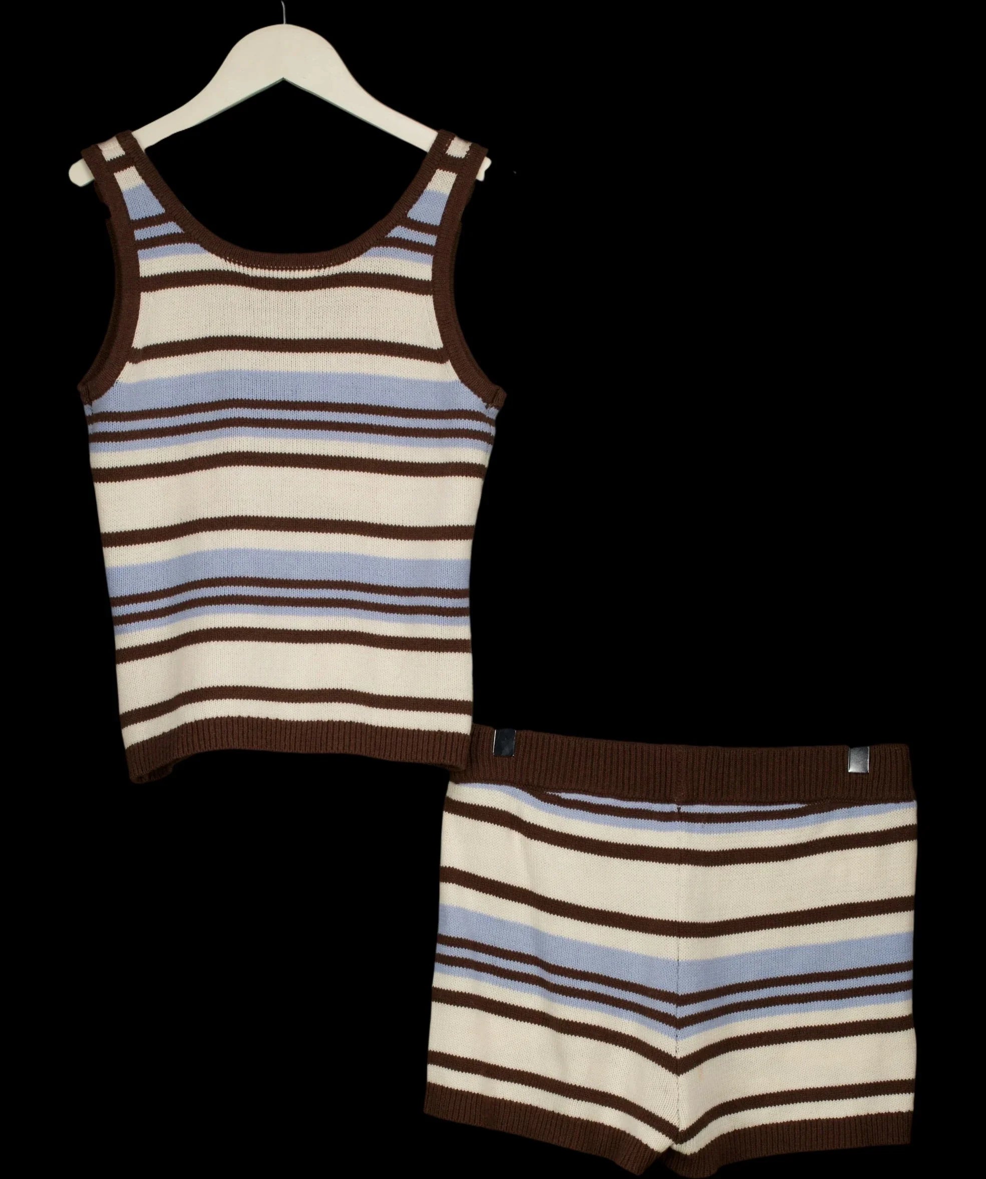 4th & Reckless Blue Amara Stripe Knitted Vest Top and Shorts Set Blue Multi, size UK 8 — label