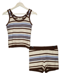 4th & Reckless Blue Amara Stripe Knitted Vest Top and Shorts Set Blue Multi, size UK 8 — front