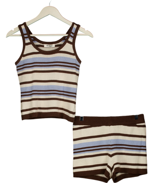 4th & Reckless Amara Stripe Knitted Vest Top And Shorts Set Blue Multi UK 8