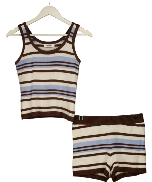 4th & Reckless Blue Amara Stripe Knitted Vest Top and Shorts Set Blue Multi, size UK 8 — front