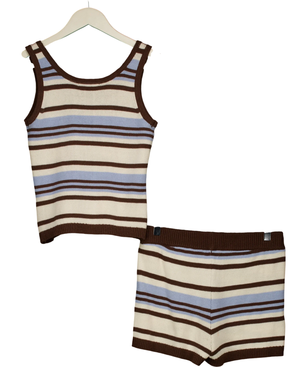 4th & Reckless Blue Amara Stripe Knitted Vest Top and Shorts Set Blue Multi, size UK 8 — back