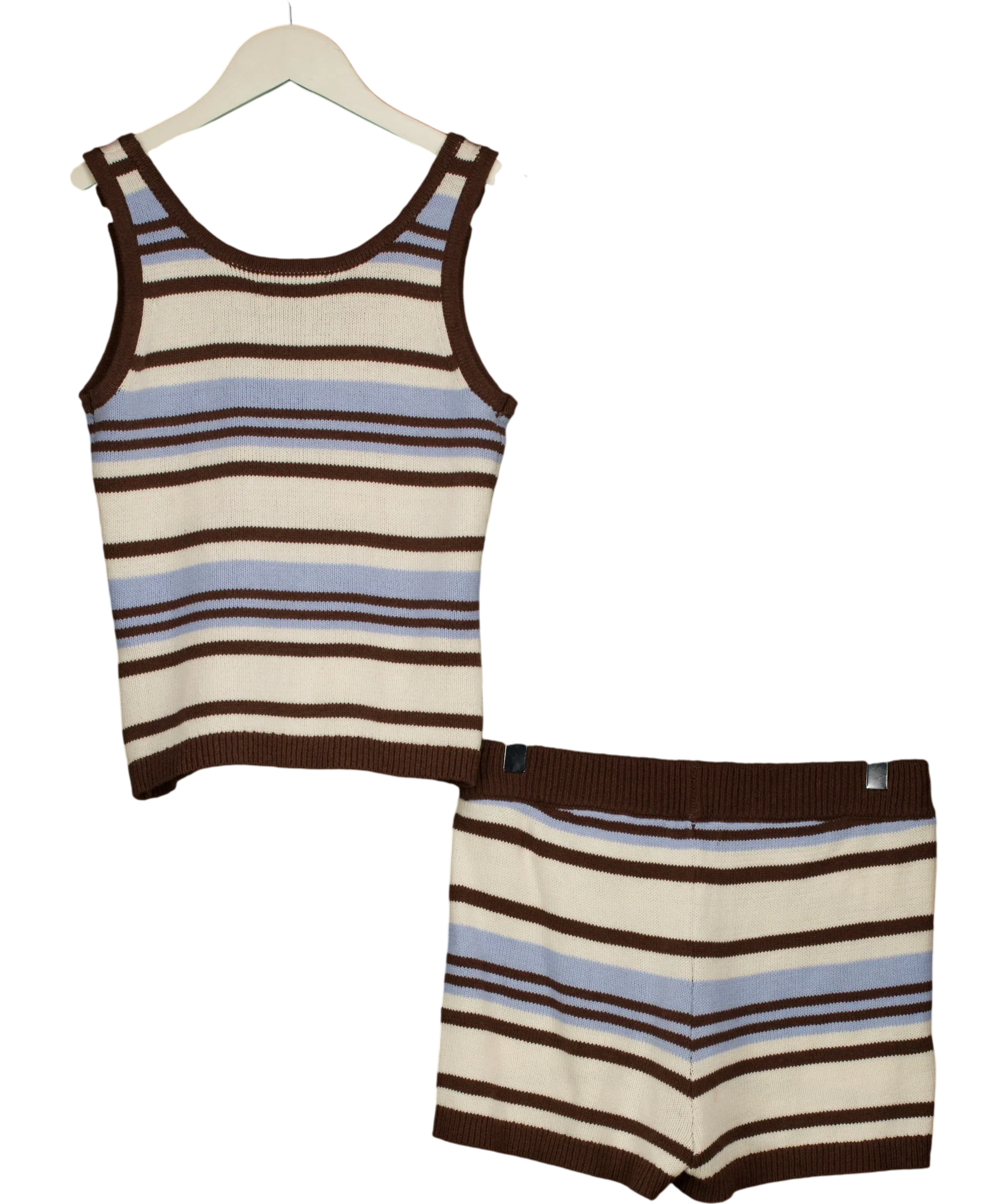 4th & Reckless Blue Amara Stripe Knitted Vest Top and Shorts Set Blue Multi, size UK 8 — back