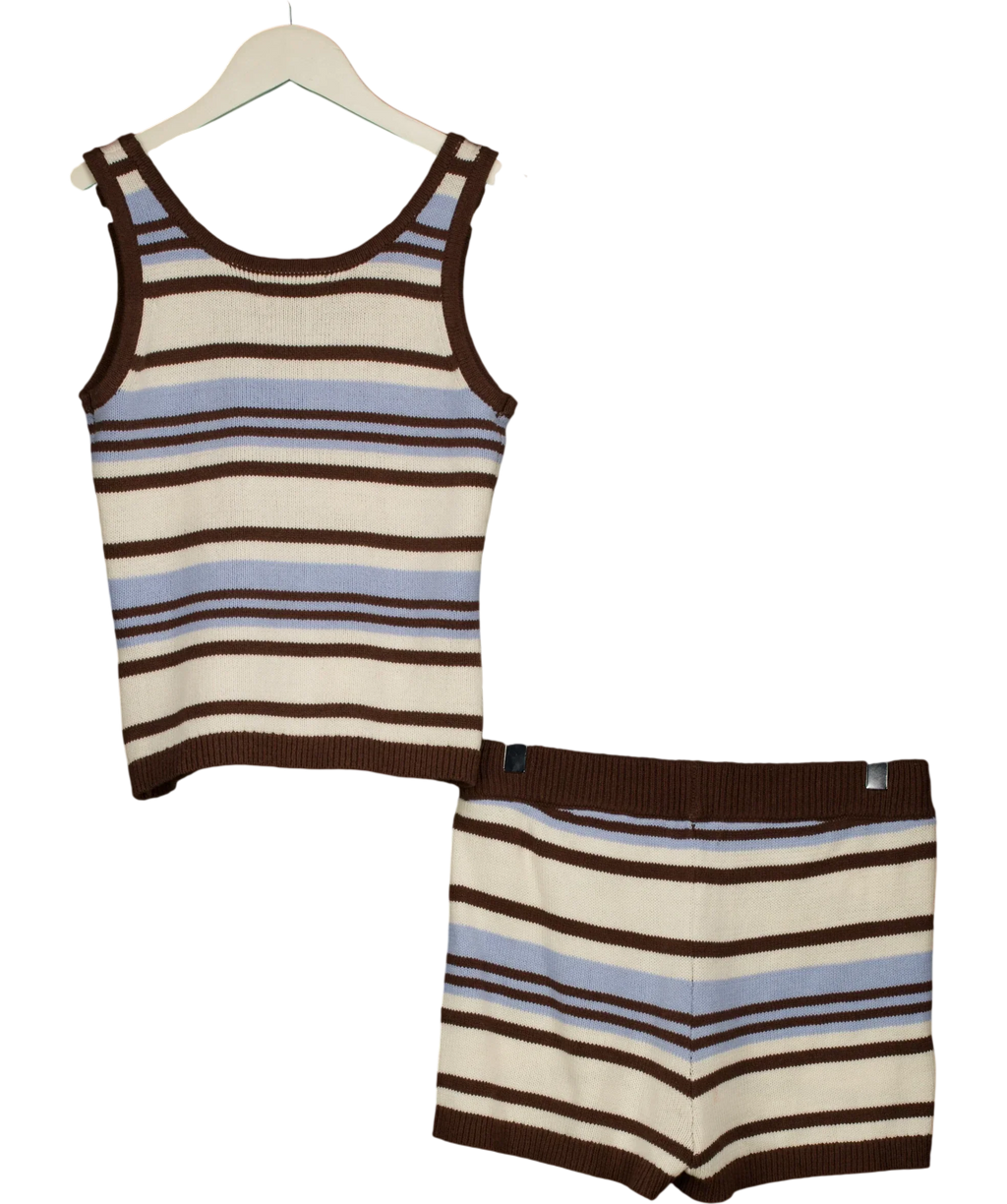 4th & Reckless Blue Amara Stripe Knitted Vest Top and Shorts Set Blue Multi, size UK 8 — back
