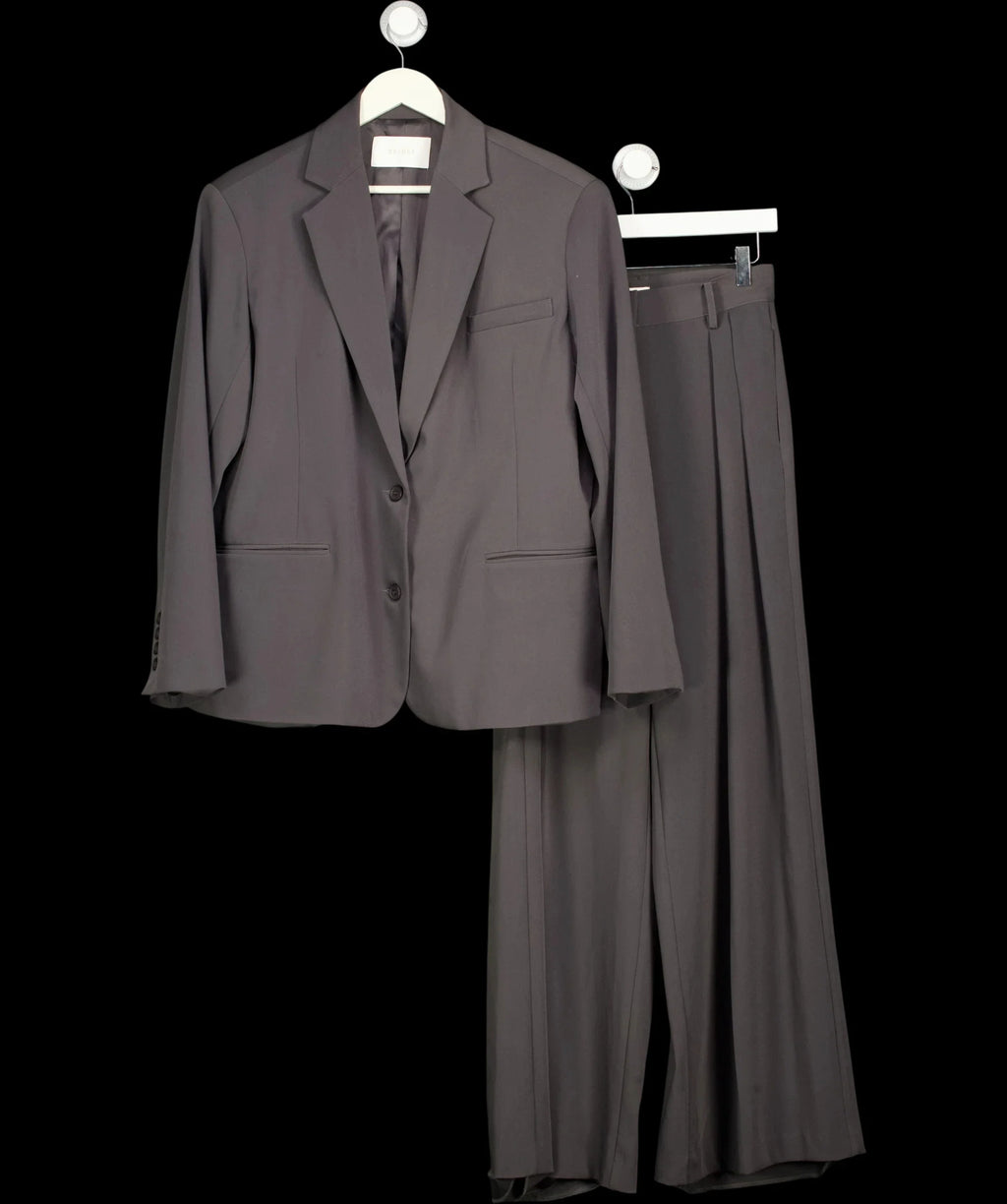 Meshki Grey Mateo Oversized Blazer and Arlo Wide Leg Trouser Suit Set Charcoal Grey, size UK S — detail