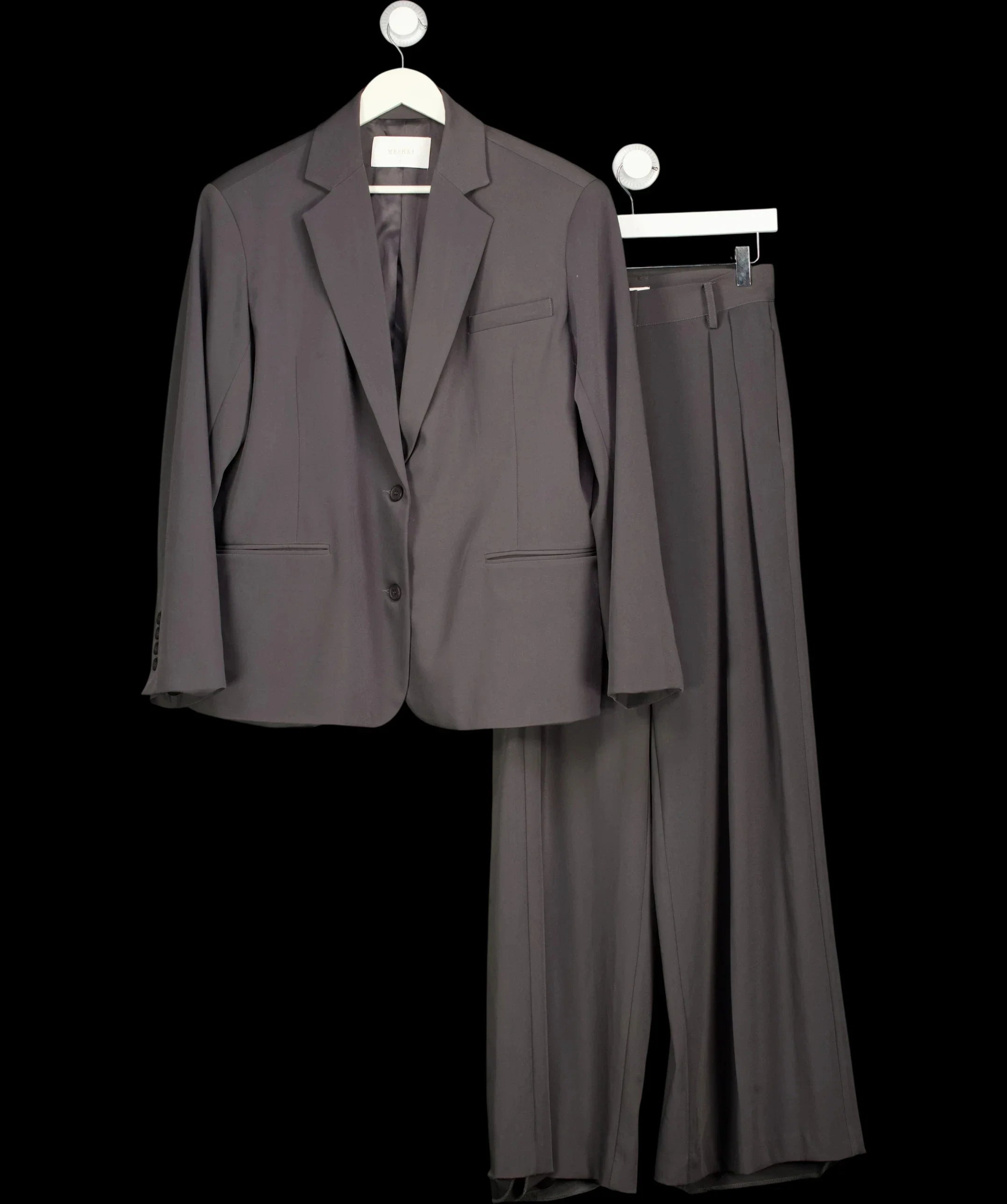 Meshki Grey Mateo Oversized Blazer and Arlo Wide Leg Trouser Suit Set Charcoal Grey, size UK S — detail