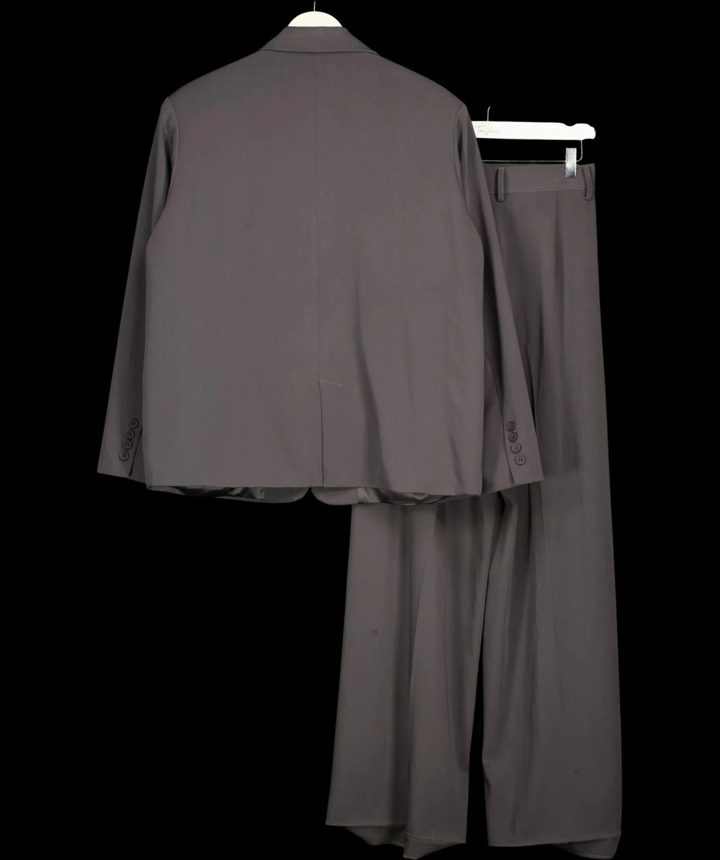 Meshki Grey Mateo Oversized Blazer and Arlo Wide Leg Trouser Suit Set Charcoal Grey, size UK S — label
