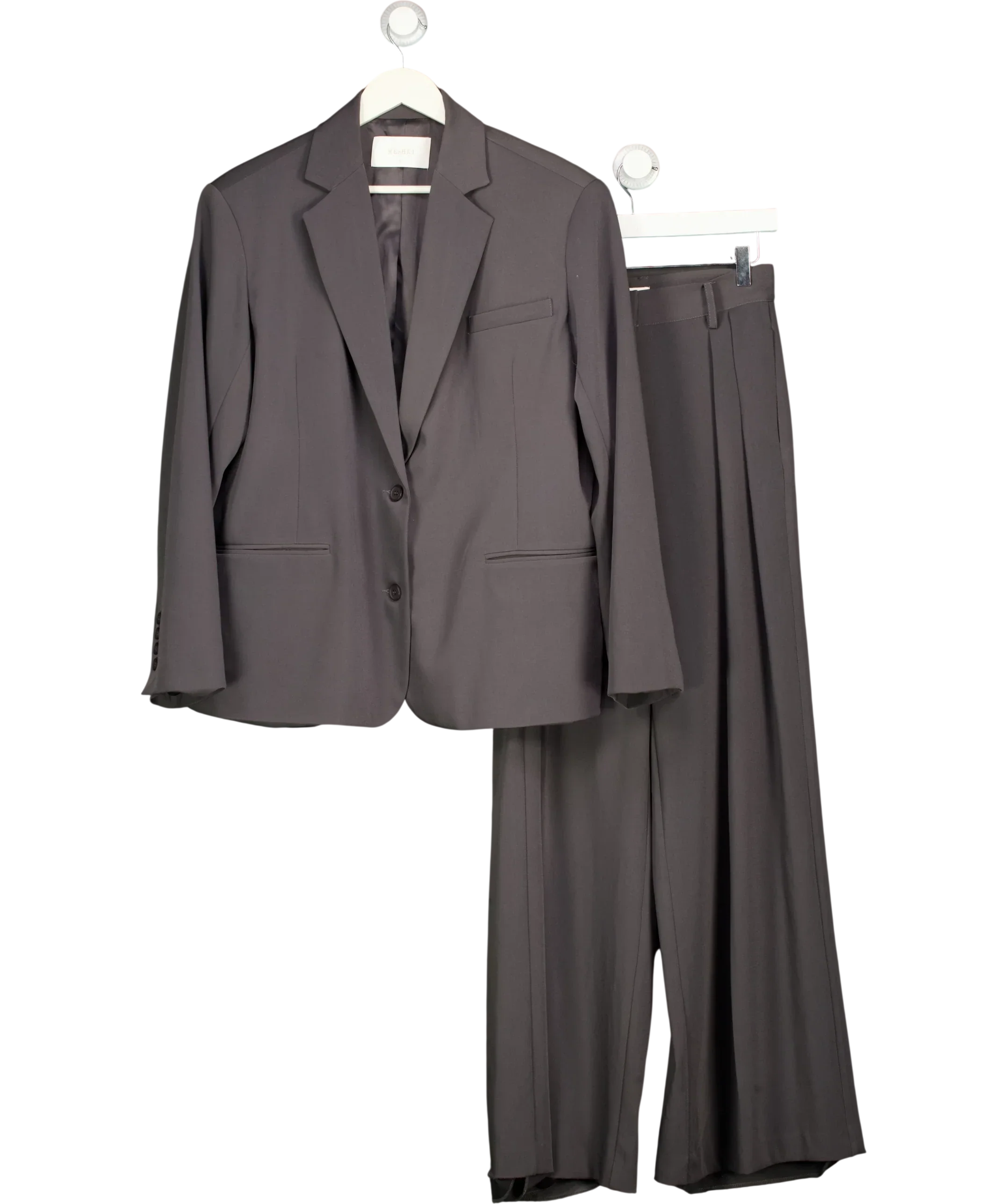 Meshki Grey Mateo Oversized Blazer and Arlo Wide Leg Trouser Suit Set Charcoal Grey, size UK S — front