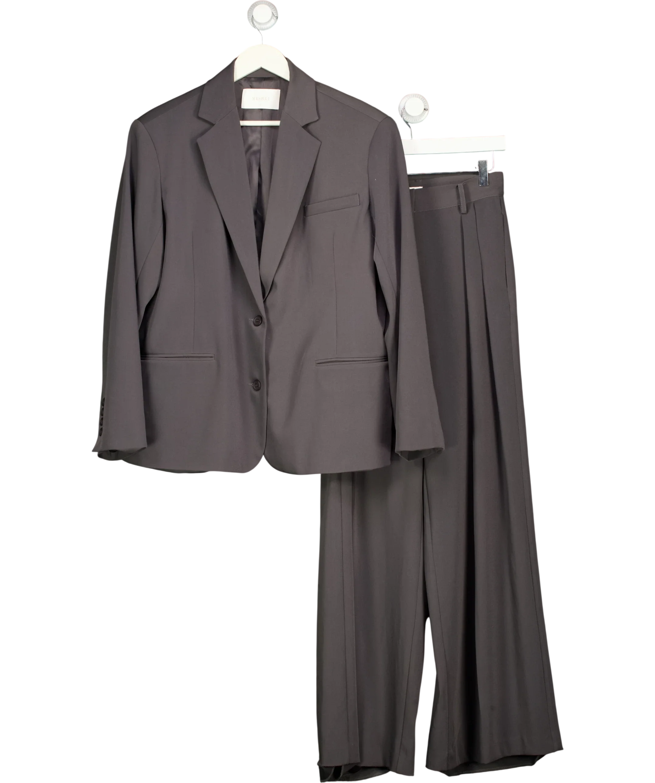 Meshki Grey Mateo Oversized Blazer and Arlo Wide Leg Trouser Suit Set Charcoal Grey, size UK S — front