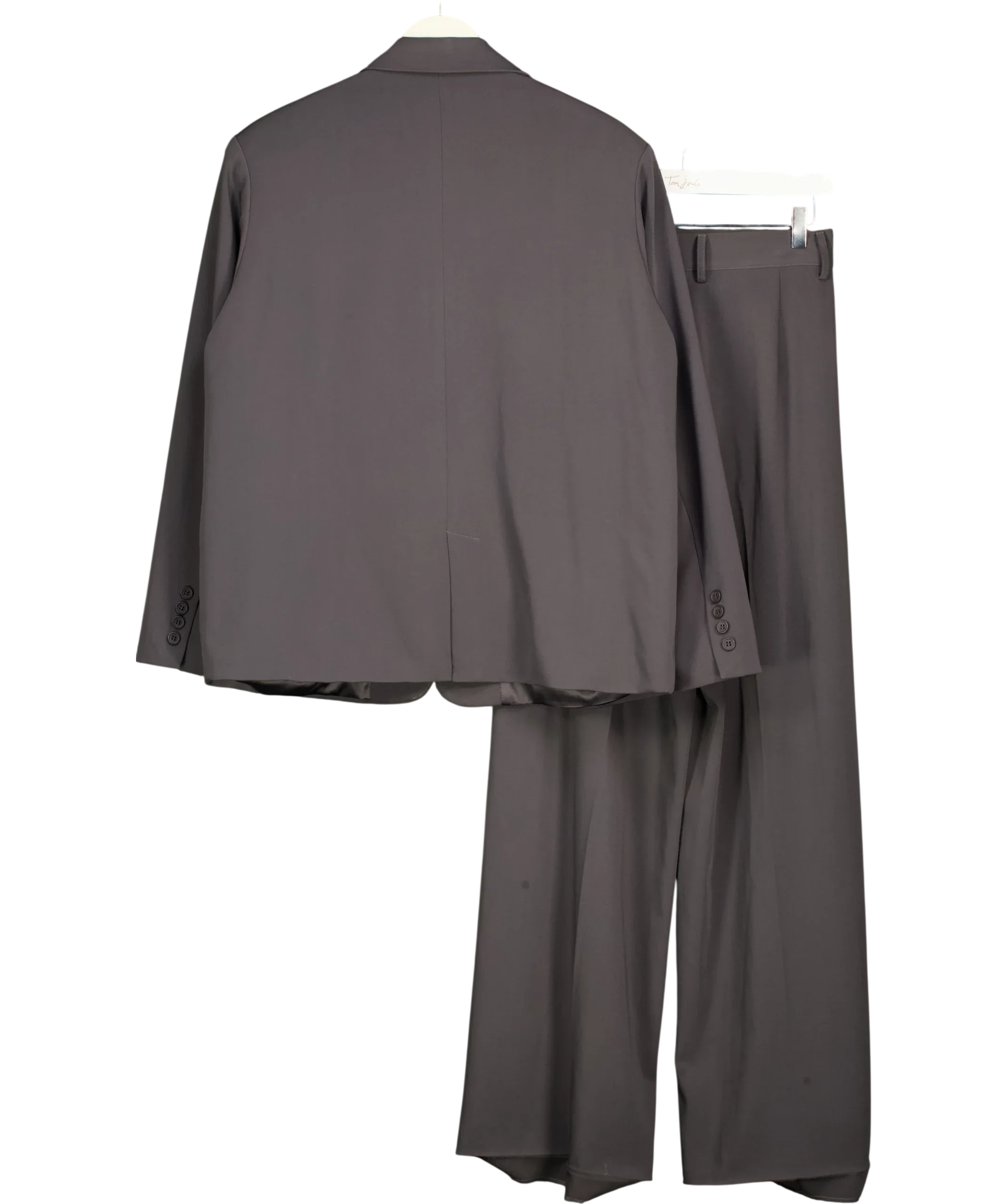 Meshki Grey Mateo Oversized Blazer and Arlo Wide Leg Trouser Suit Set Charcoal Grey, size UK S — back