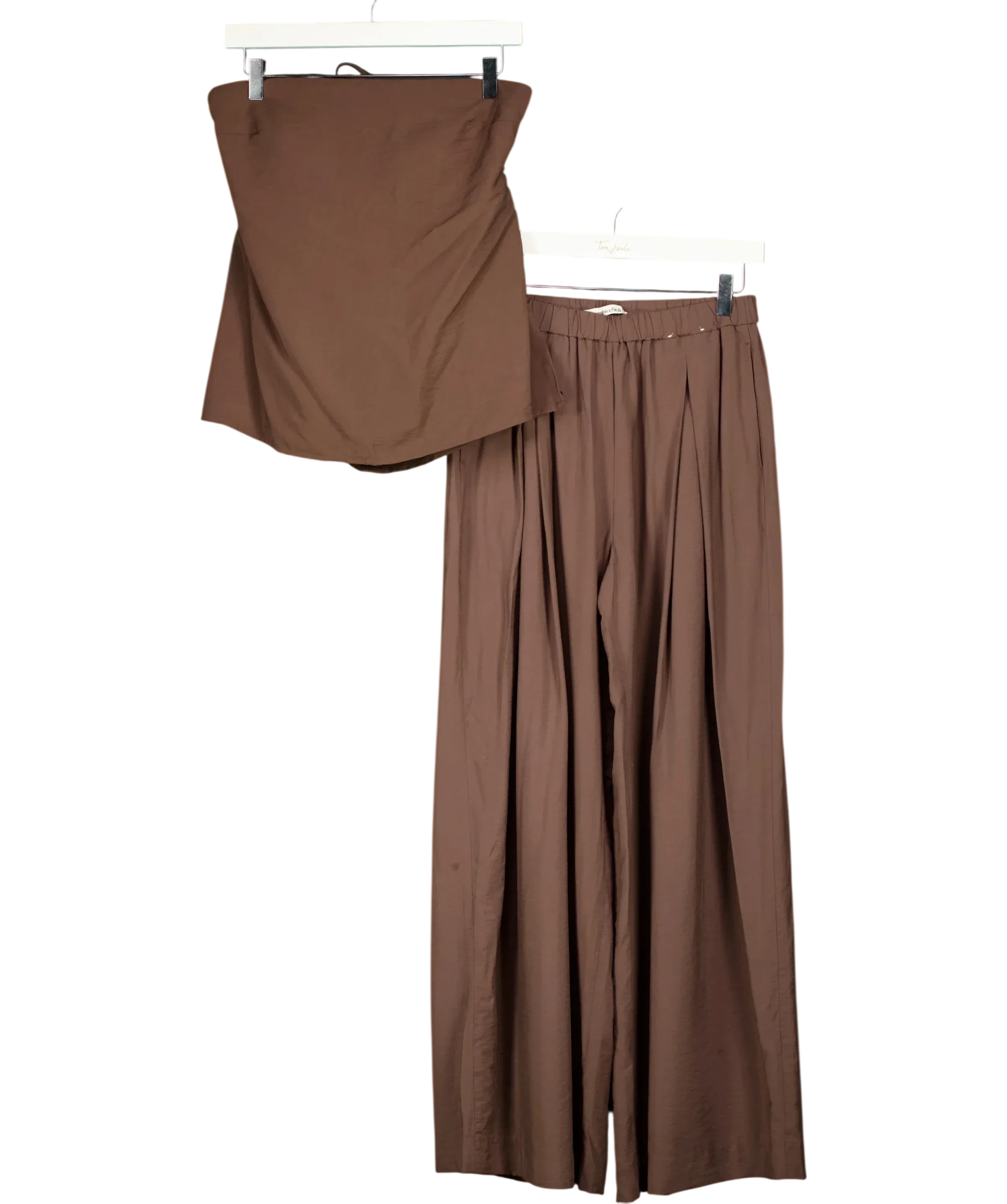 ABERCROMBIE & FITCH Brown Strapless Open-Back Top and Sloane Wide Leg Trouser Set Brown, size UK S — back