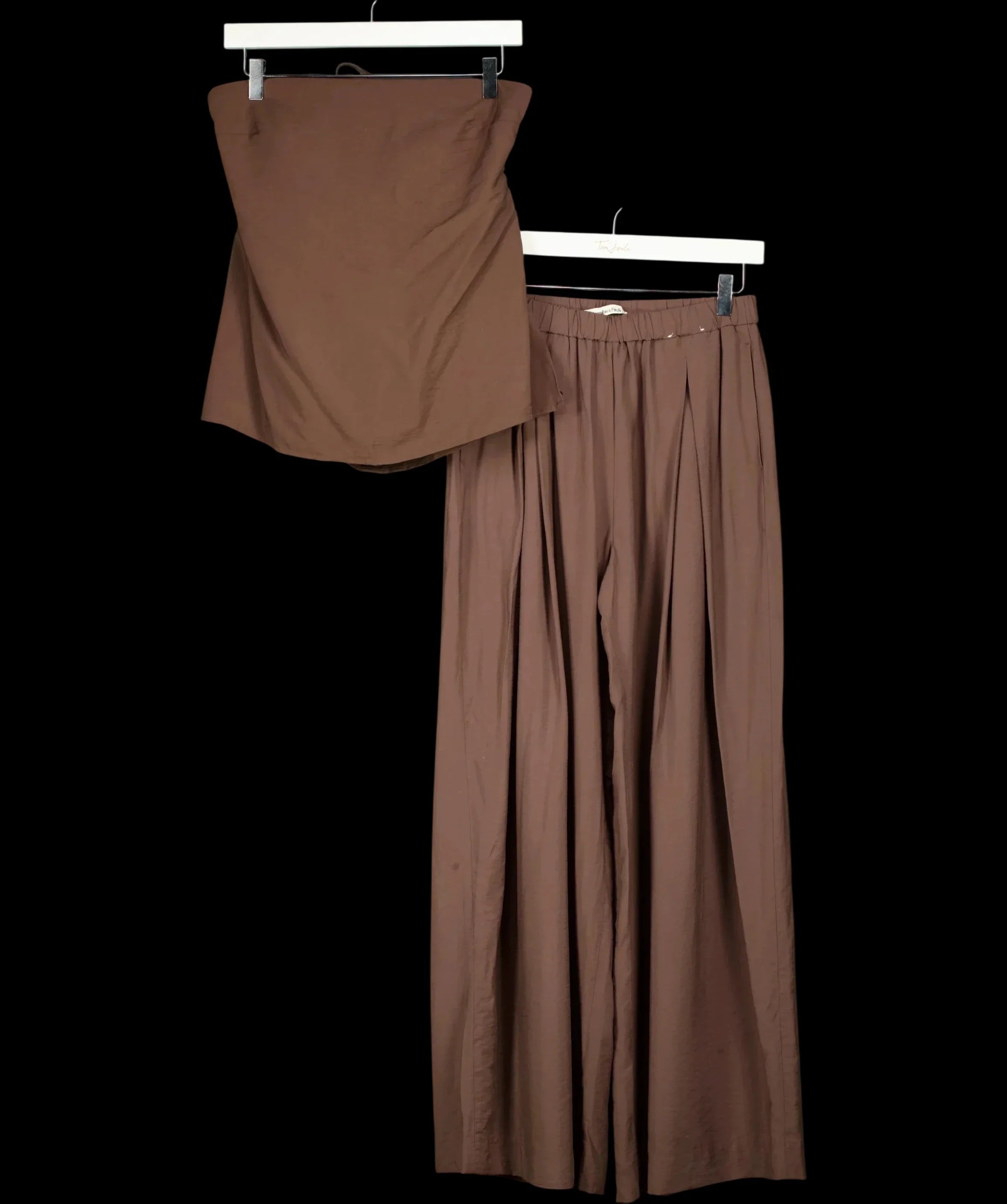ABERCROMBIE & FITCH Brown Strapless Open-Back Top and Sloane Wide Leg Trouser Set Brown, size UK S — label