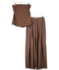 ABERCROMBIE & FITCH Brown Strapless Open-Back Top and Sloane Wide Leg Trouser Set Brown, size UK S — front