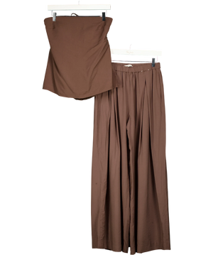 ABERCROMBIE & FITCH Strapless Open-back Top And Sloane Wide Leg Trouser Set Brown UK S