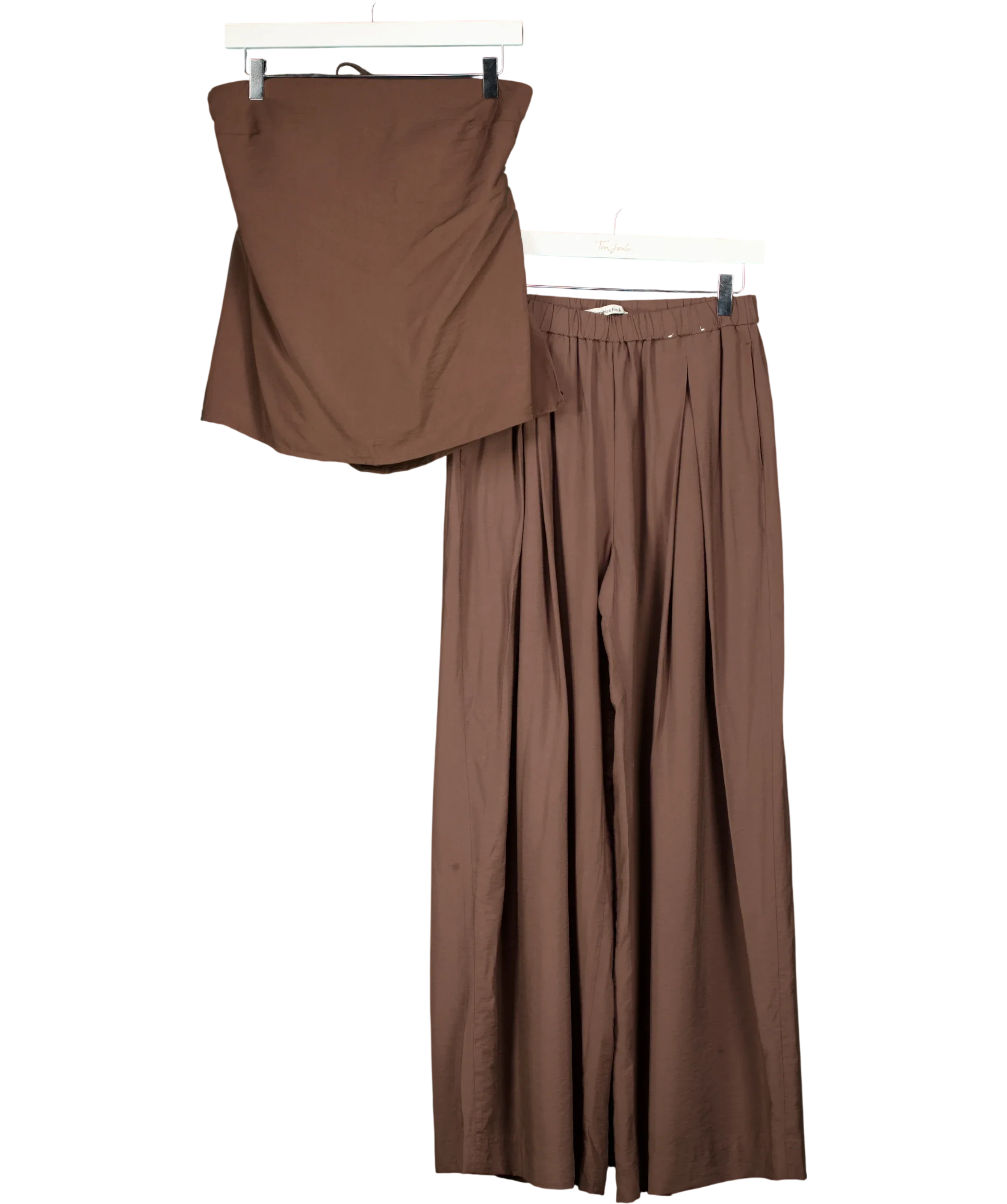 ABERCROMBIE & FITCH Brown Strapless Open-Back Top and Sloane Wide Leg Trouser Set Brown, size UK S — front