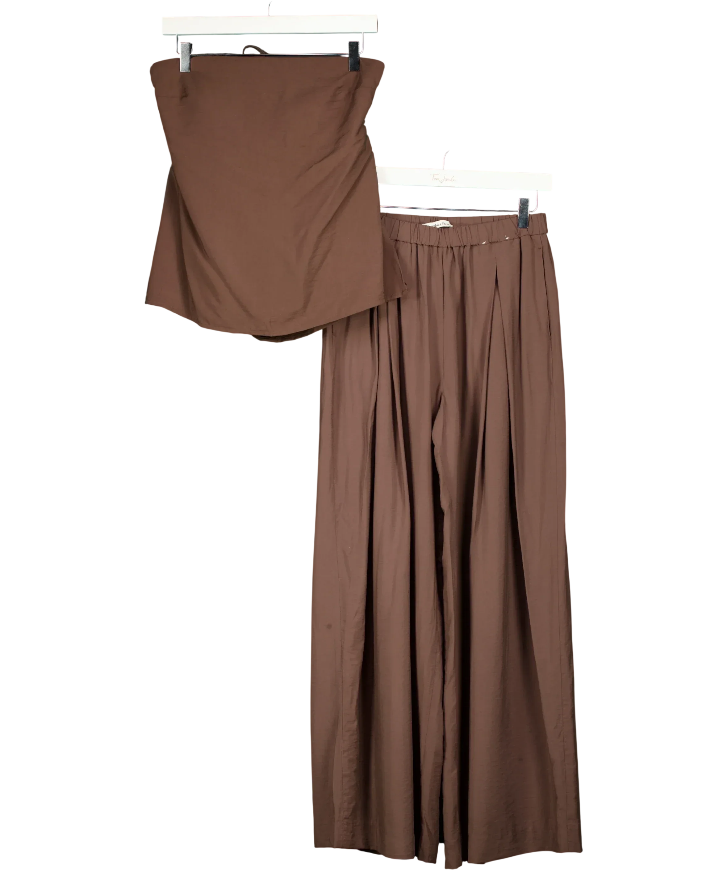 ABERCROMBIE & FITCH Brown Strapless Open-Back Top and Sloane Wide Leg Trouser Set Brown, size UK S — front