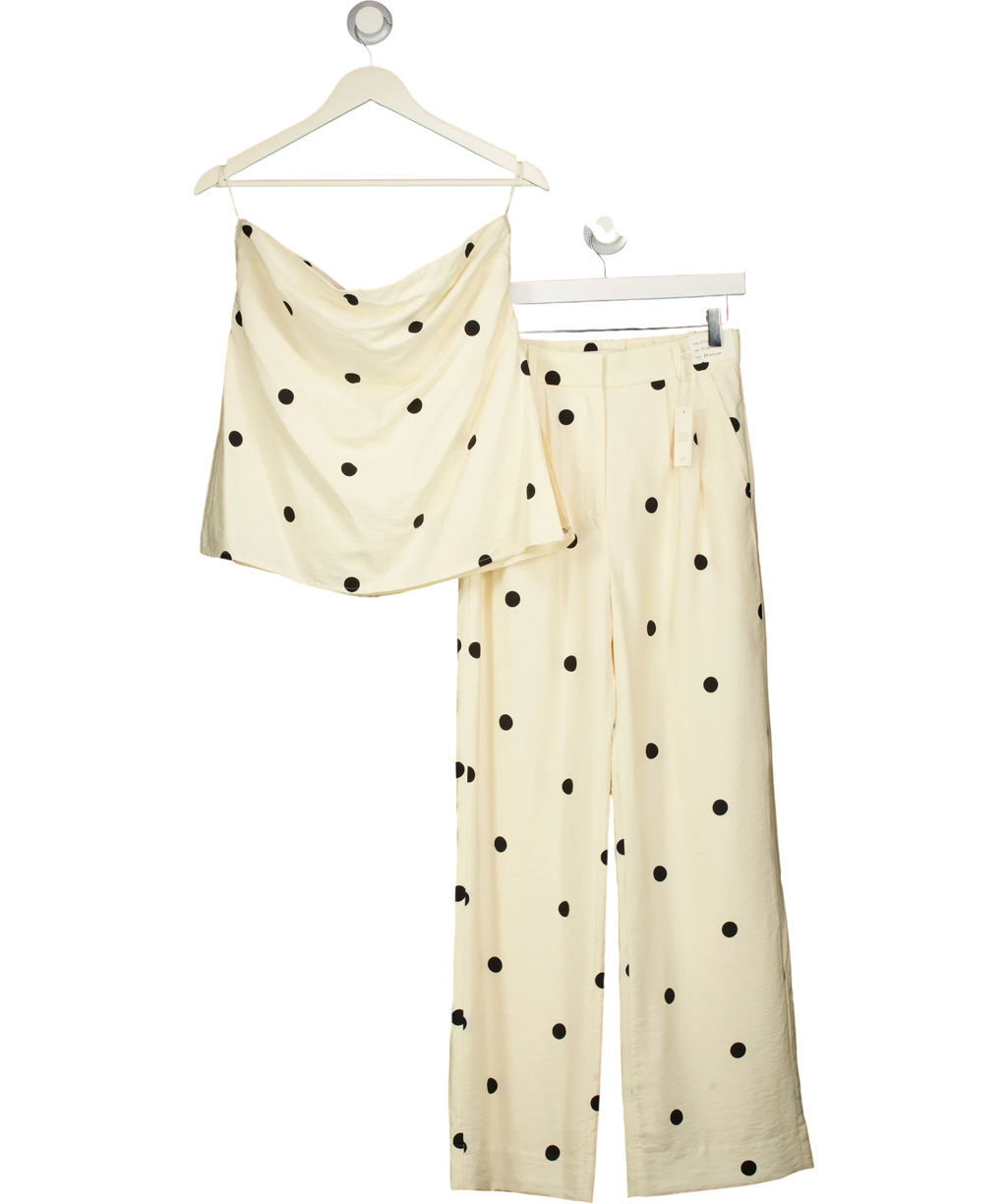 ABERCROMBIE & FITCH Yellow CREAM POLKA DOT Top & Sloane Crepe Tailored Wide Leg TROUSERS, size UK M — front