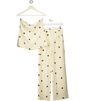 ABERCROMBIE & FITCH Yellow CREAM POLKA DOT Top & Sloane Crepe Tailored Wide Leg TROUSERS, size UK M — front